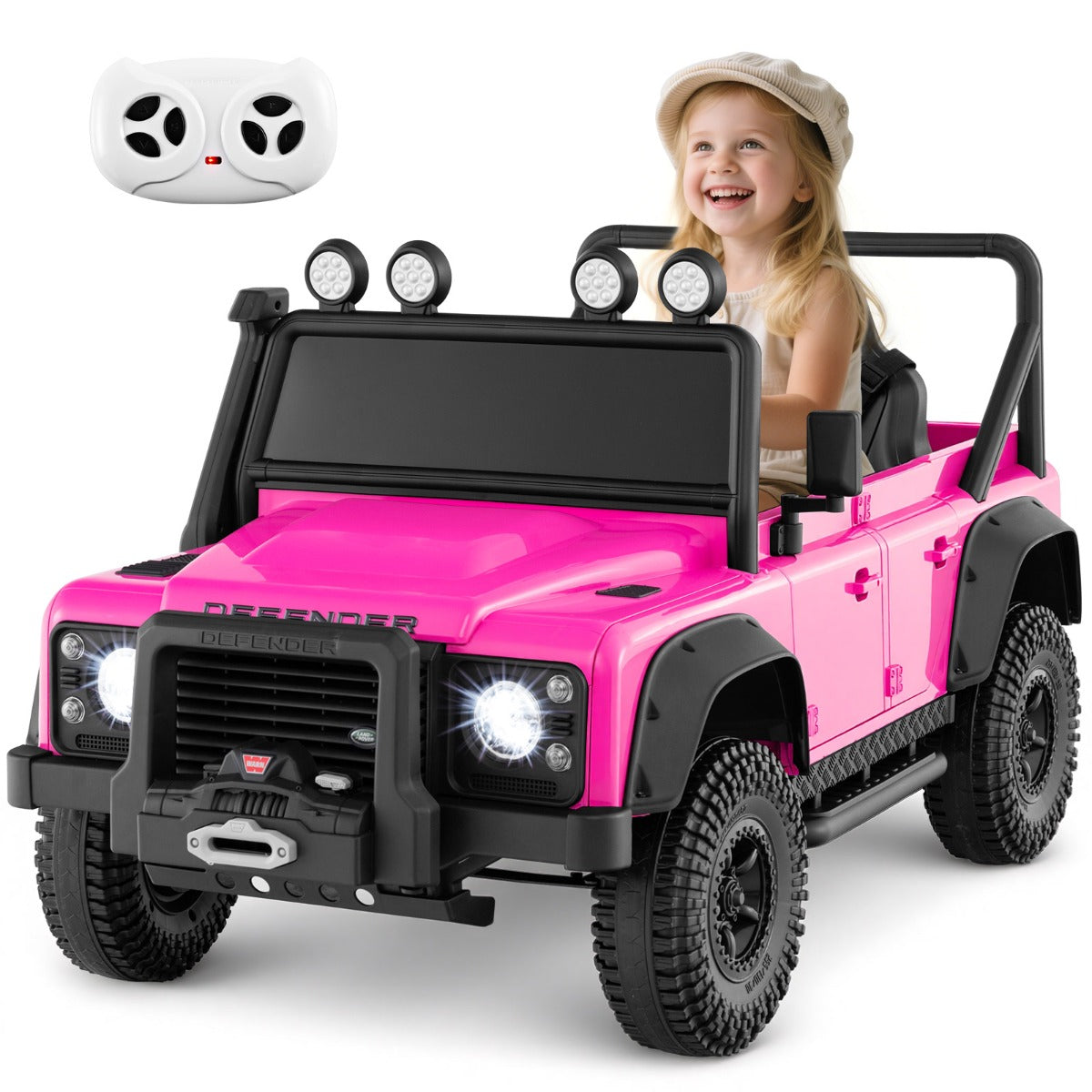 Livsk costway land rover speelgoedauto onder licentie elektrische auto 12 v voor kinderen met afstandsbediening voor ouders roze