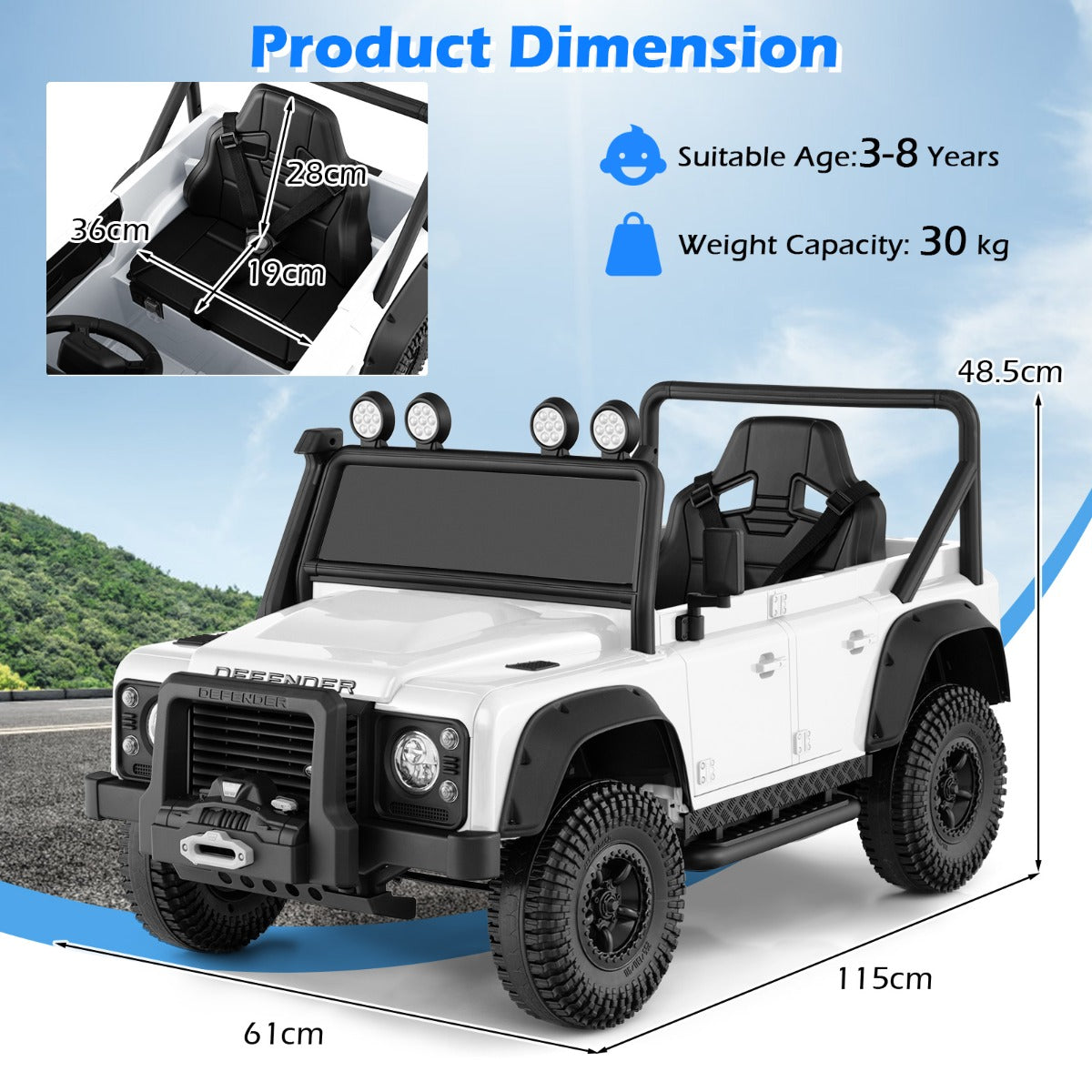 Livsk costway land rover speelgoedauto onder licentie elektrische auto 12 v voor kinderen met afstandsbediening voor ouders wit 2