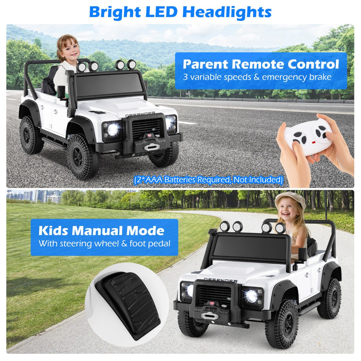 Livsk costway land rover speelgoedauto onder licentie elektrische auto 12 v voor kinderen met afstandsbediening voor ouders wit 4