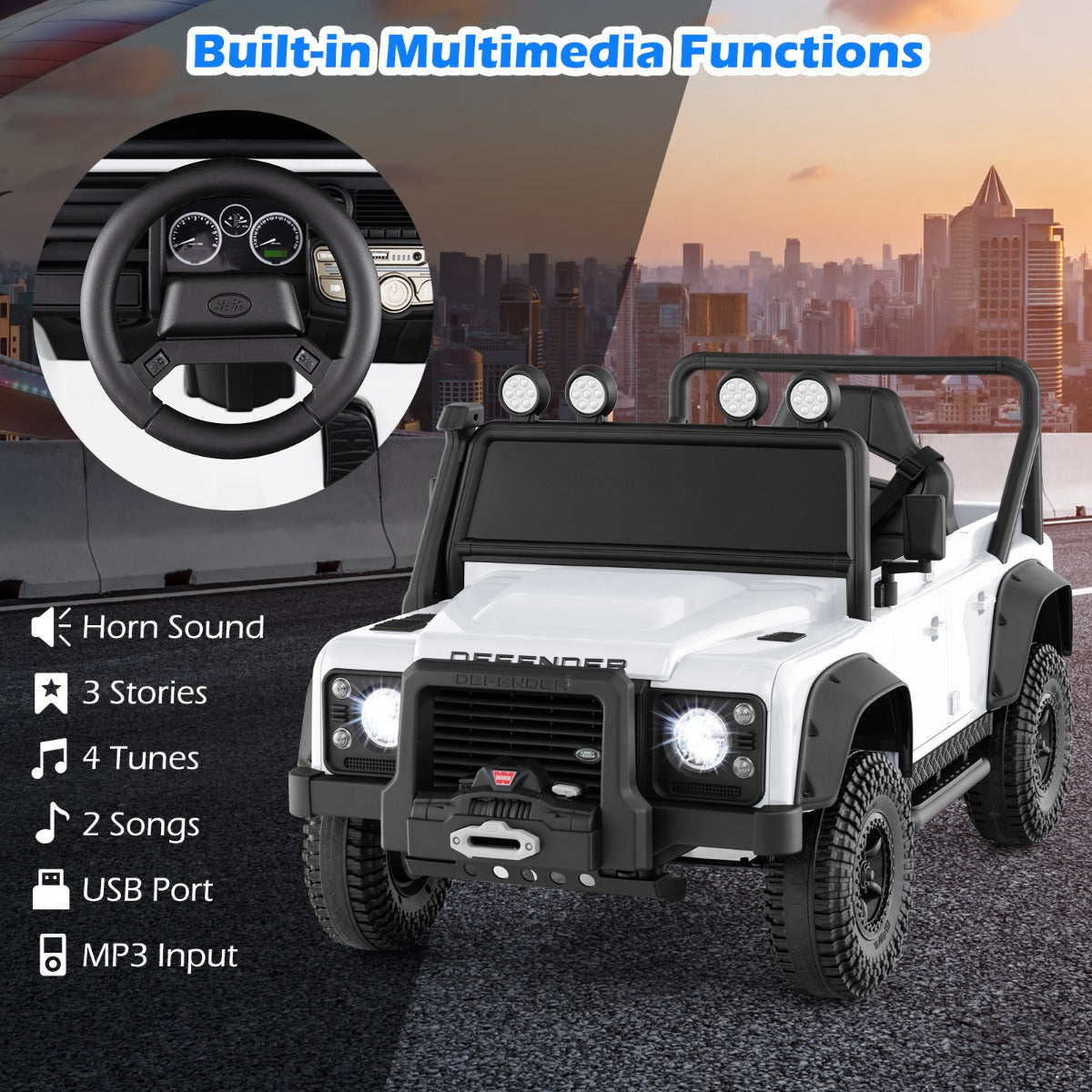 Livsk costway land rover speelgoedauto onder licentie elektrische auto 12 v voor kinderen met afstandsbediening voor ouders wit 5