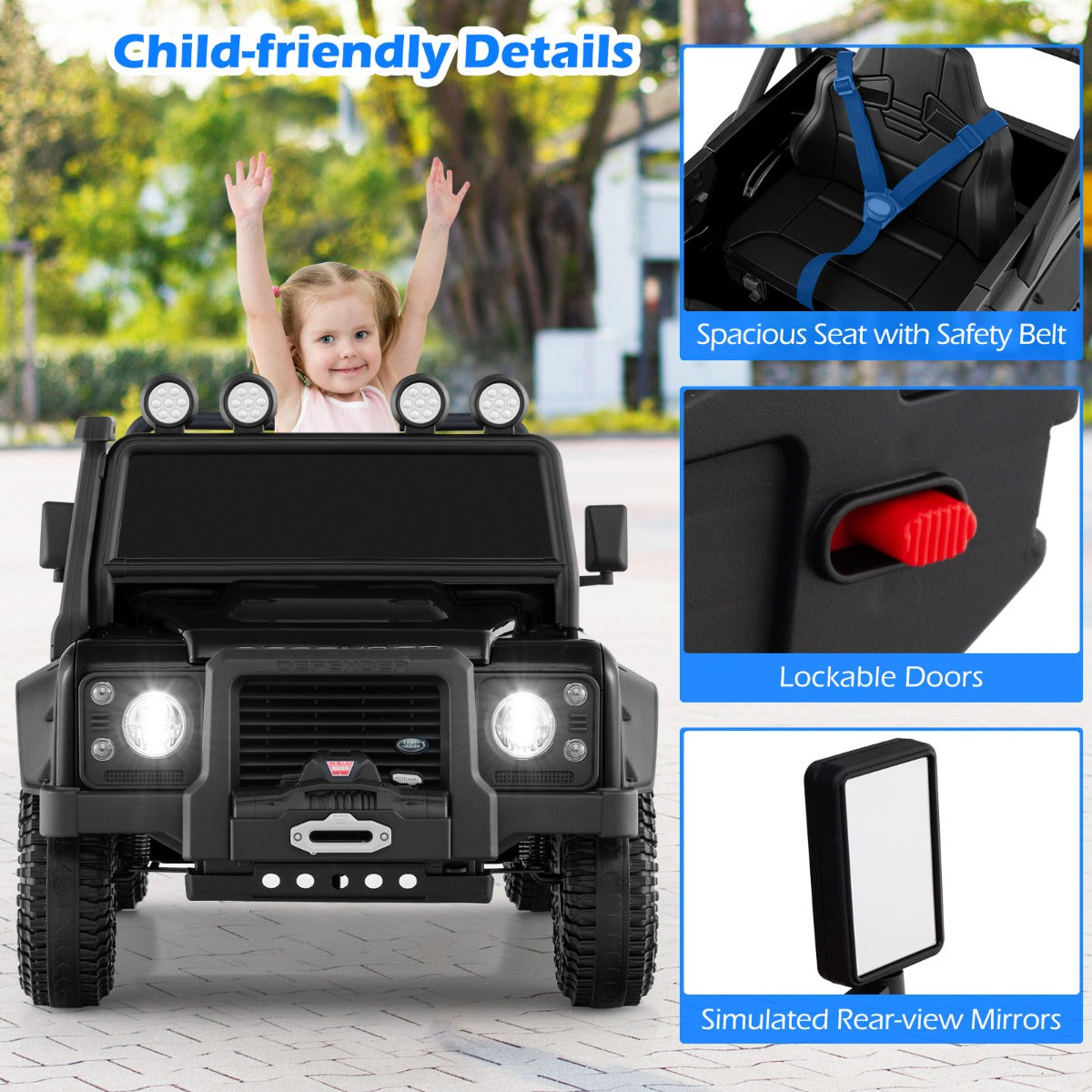 Livsk costway land rover speelgoedauto onder licentie elektrische auto 12 v voor kinderen met afstandsbediening voor ouders zwart 6