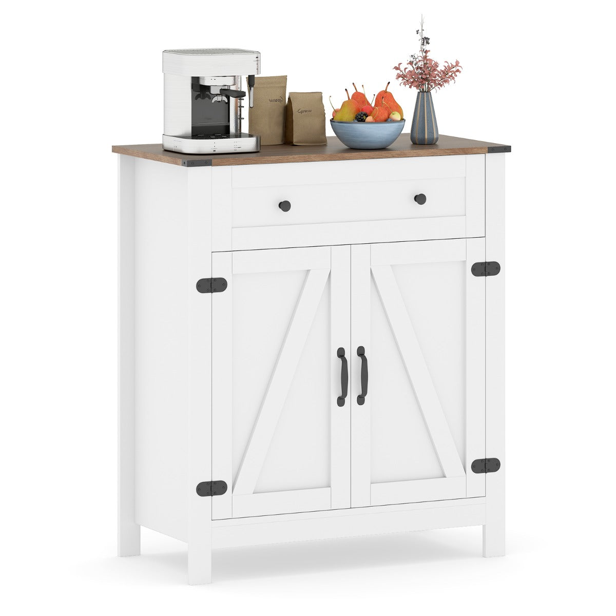 Livsk costway landhuis dressoir buffetkast keukenkast met deuren voorraadkast met lade en verstelbare plank wit