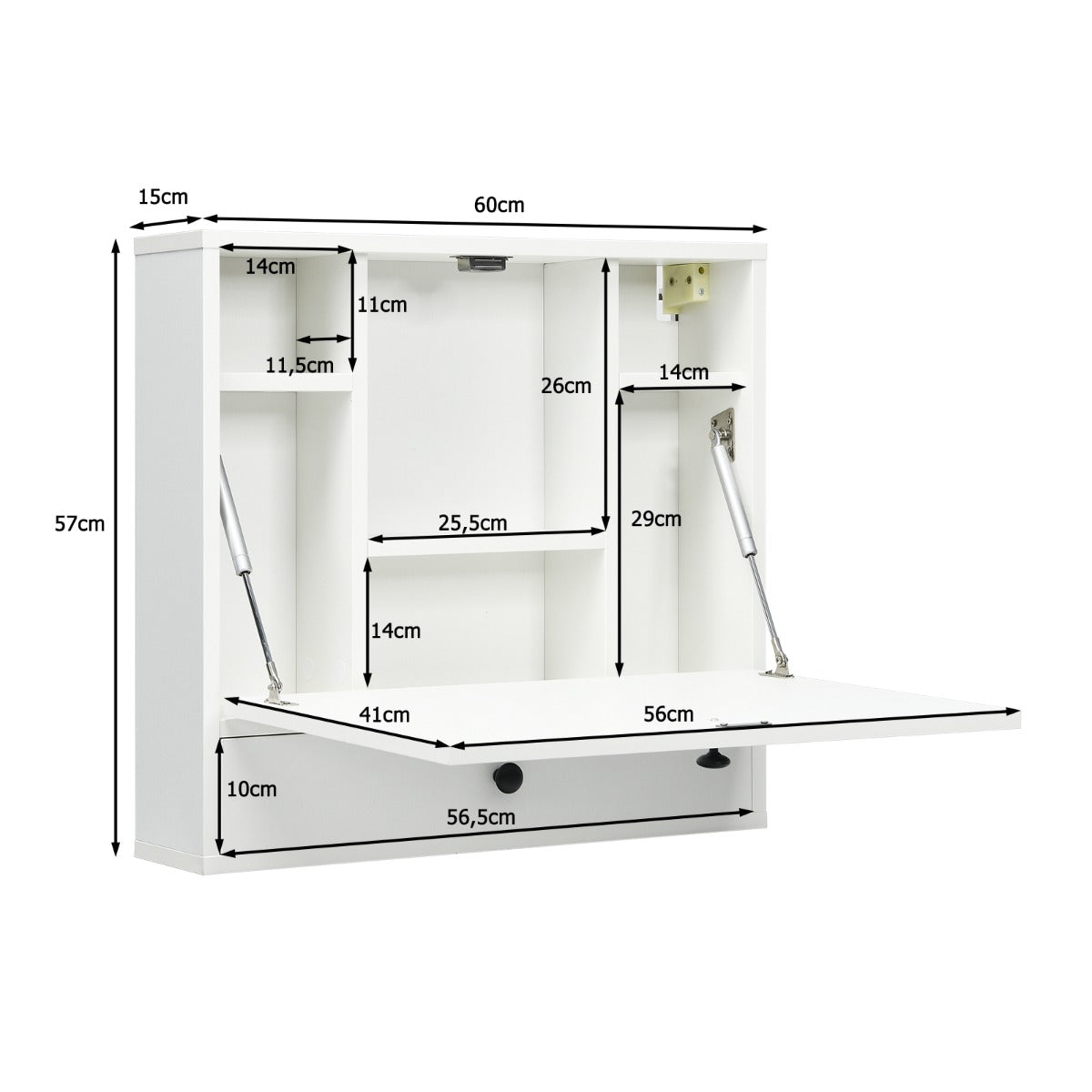 LIVSK Multifunctioneel Wandbureau - Inklapbaar en Ruimtebesparend - 6 Opbergvakken - Duurzaam MDF - Wit