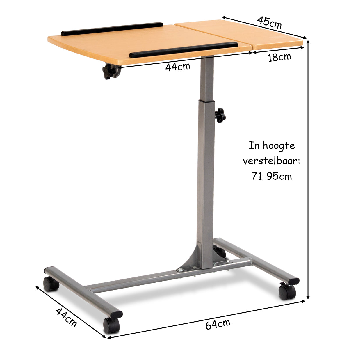 LIVSK Verstelbare Laptoptafel - Draaibaar Tafelblad - Hoogte 64-95 cm - Mobiel met Zwenkwielen - Antislip - Naturel