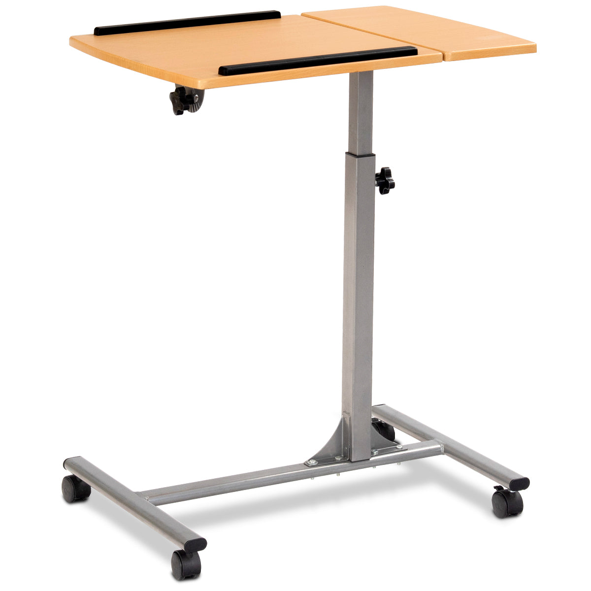 LIVSK Verstelbare Laptoptafel - Draaibaar Tafelblad - Hoogte 64-95 cm - Mobiel met Zwenkwielen - Antislip - Naturel