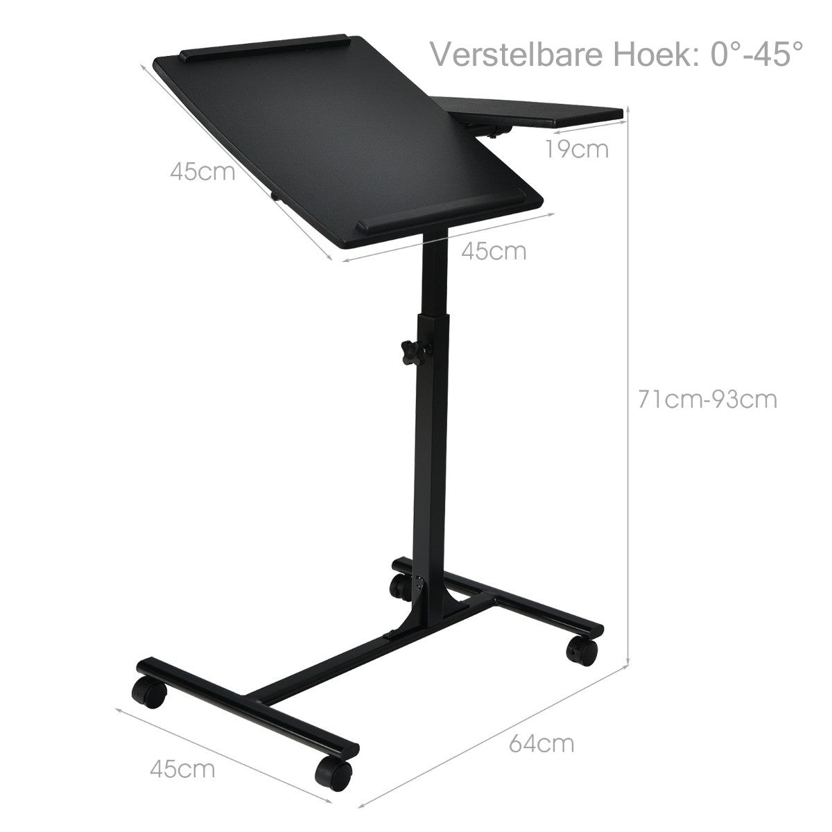 LIVSK Multifunctionele Laptoptafel met Wielen - Verstelbare Hoogte 64-95 cm - Kantelbaar Tafelblad - Antislip - Zwart