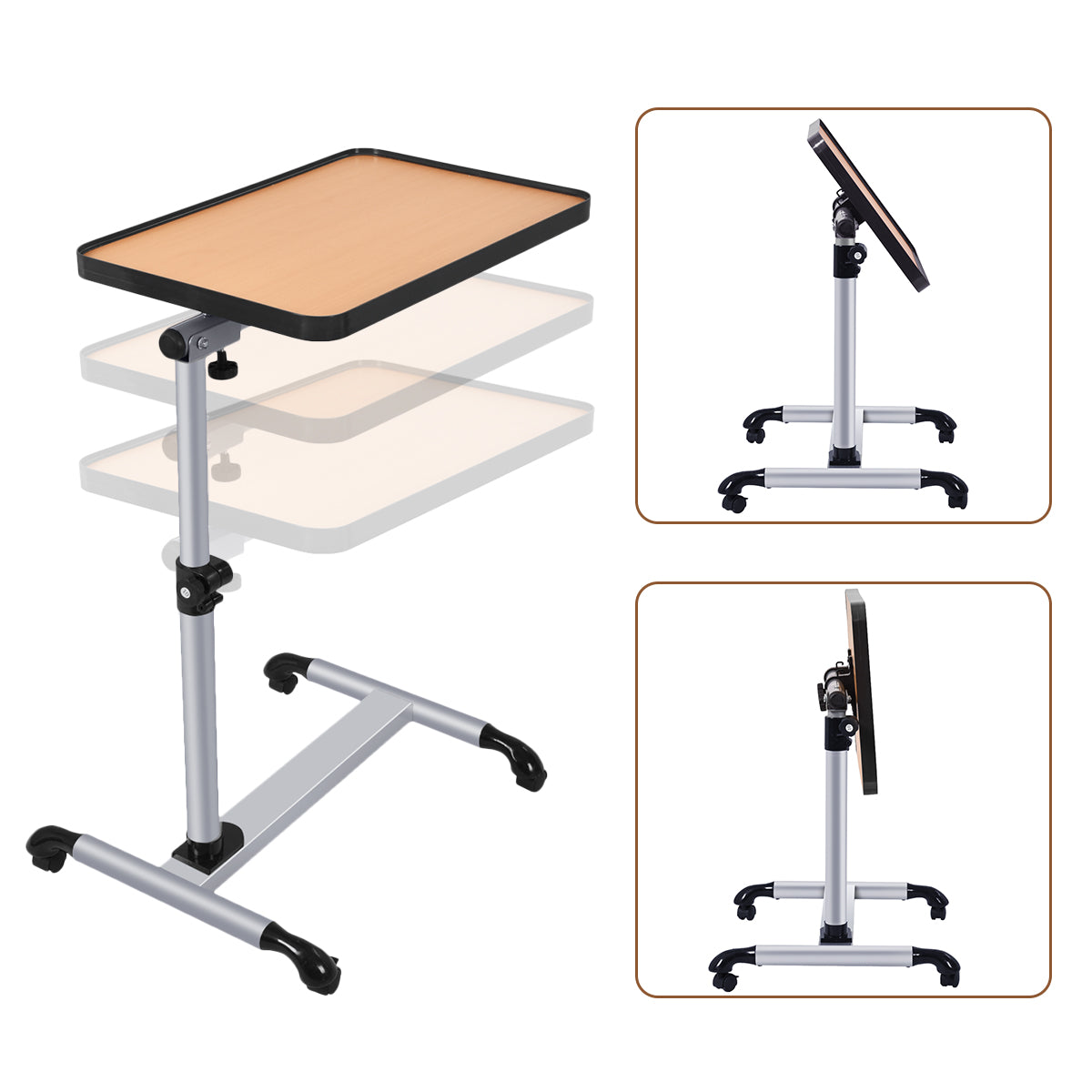 LIVSK Boven Bed Tafel - Verstelbaar in Hoogte - Met Wielen - Ruimtebesparend C-vormig Ontwerp - 52 x 33 x (56-83) cm - Zwart