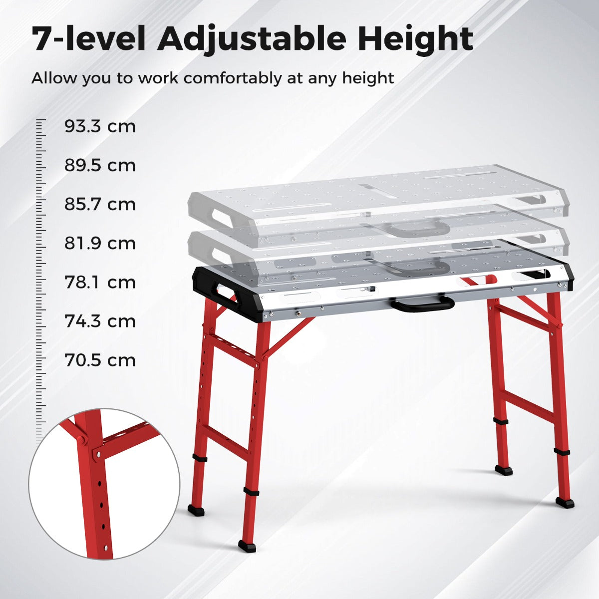 LIVSK Verstelbare Lastafel - Draagbaar en Opvouwbaar - Hittebestendig Gegalvaniseerd Metaal - 450 kg Draagvermogen - 107 x 53 cm