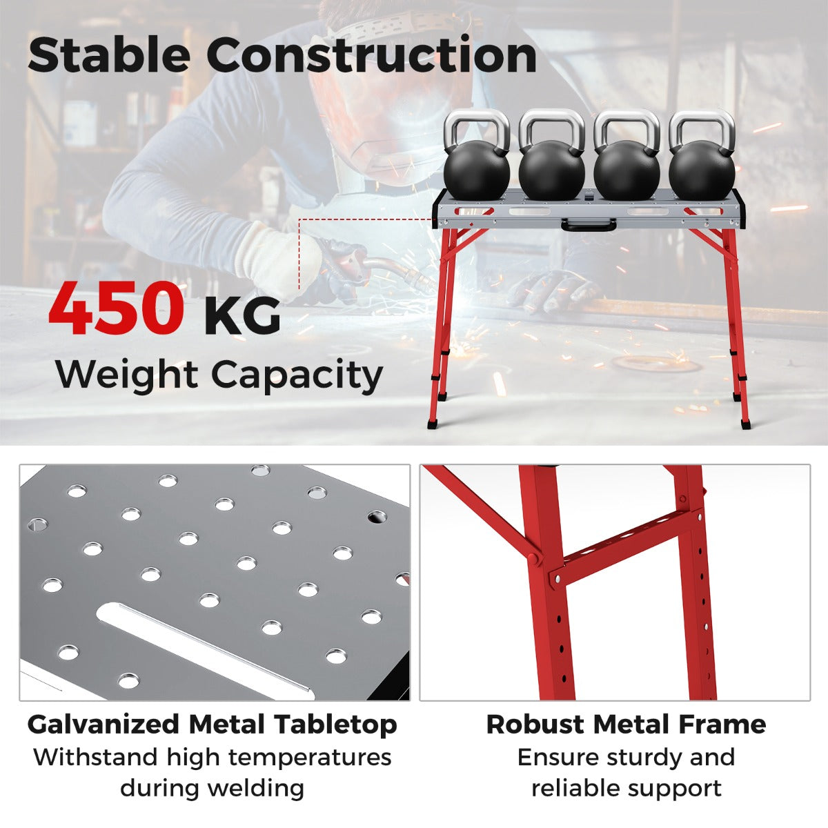 LIVSK Verstelbare Lastafel - Draagbaar en Opvouwbaar - Hittebestendig Gegalvaniseerd Metaal - 450 kg Draagvermogen - 107 x 53 cm