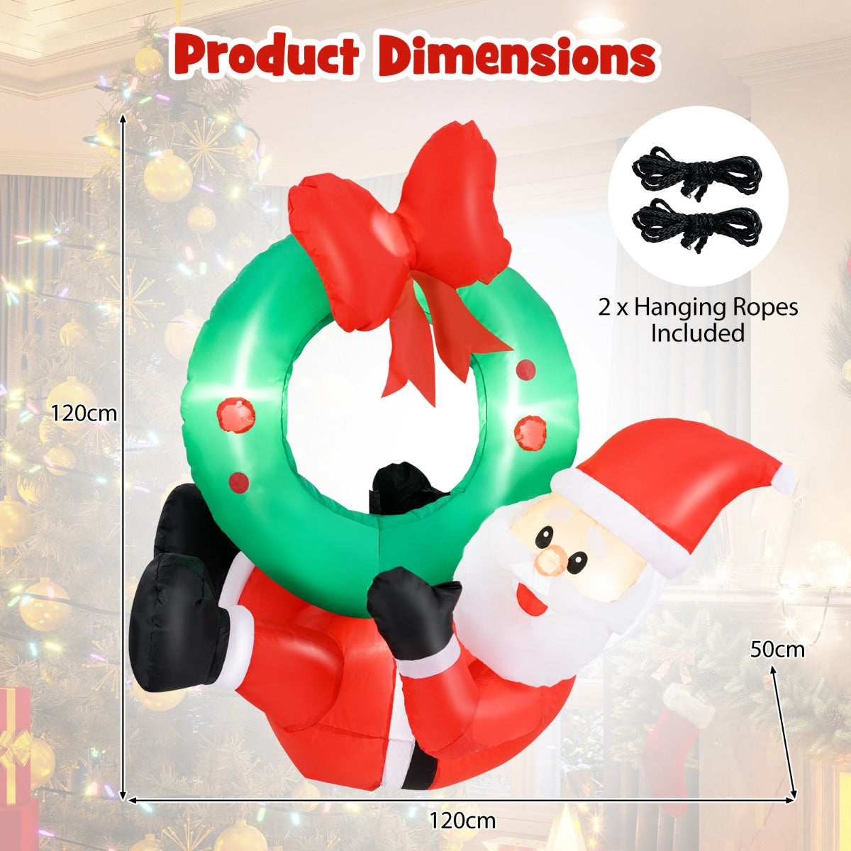 Livsk costway led kerstboom 280 en opblaasbare kerstman krans kunstmatige boom 183 cm en kerstkrans met rode strik 3