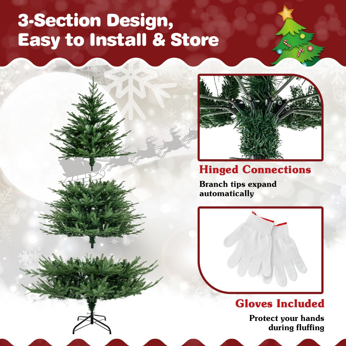 Livsk costway led kerstboom 280 en opblaasbare kerstman krans kunstmatige boom 183 cm en kerstkrans met rode strik 4