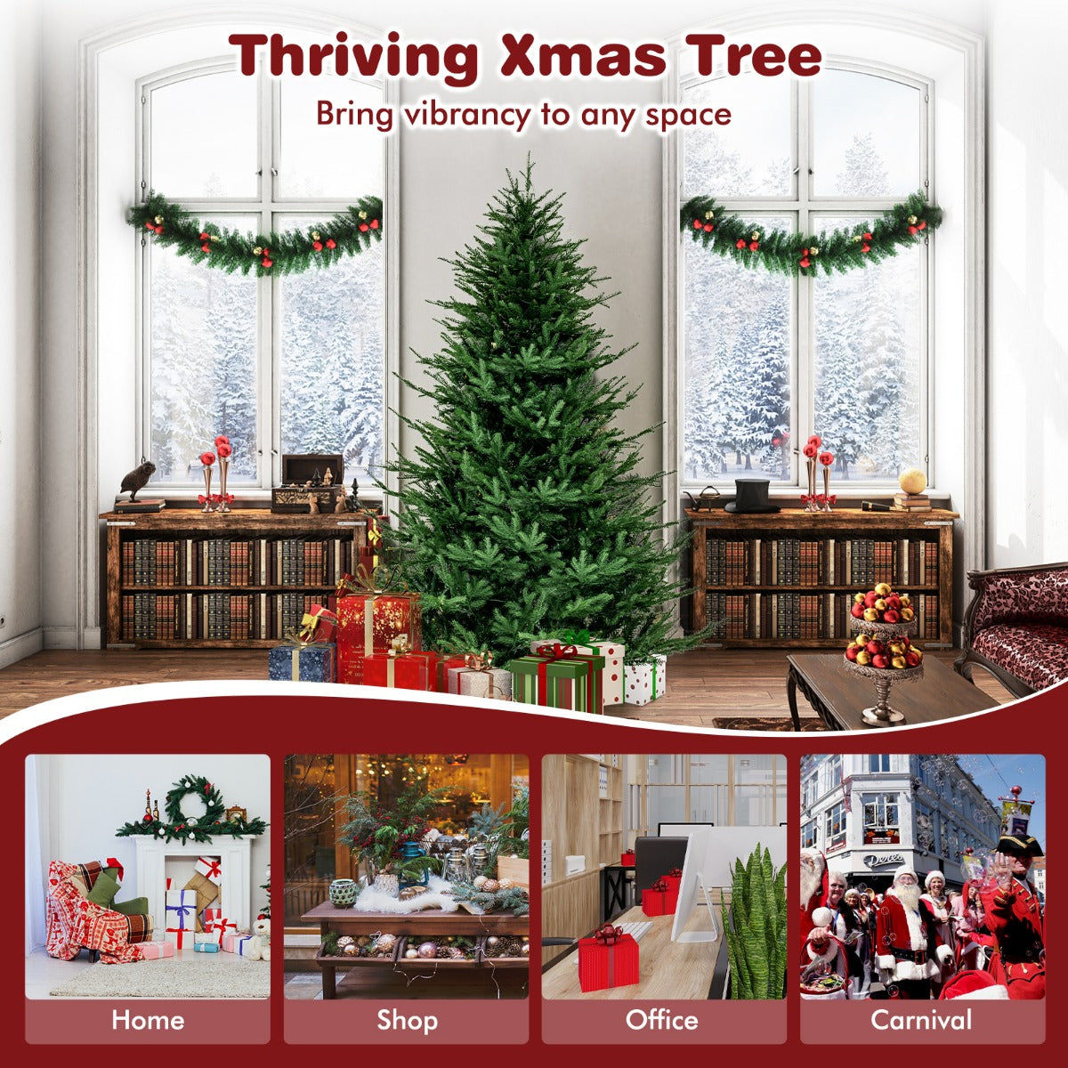 Livsk costway led kerstboom 280 en opblaasbare kerstman krans kunstmatige boom 183 cm en kerstkrans met rode strik 5