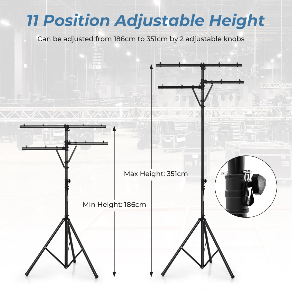 Livsk costway led lichtstatief met verstelbare hoogte 186 tot 351 cm belasting 45kg draagbaar statief lichtstatief met t bar voor podia festivals 1 1