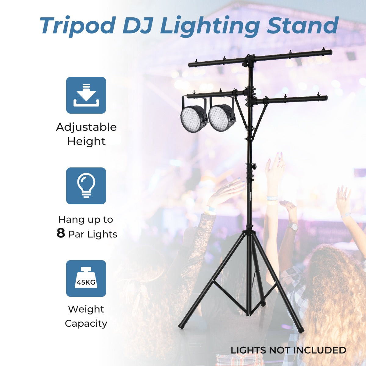 Livsk costway led lichtstatief met verstelbare hoogte 186 tot 351 cm belasting 45kg draagbaar statief lichtstatief met t bar voor podia festivals 3