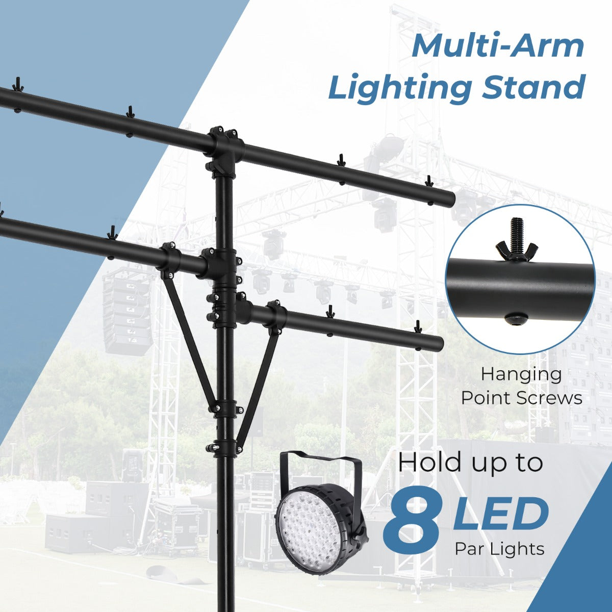Livsk costway led lichtstatief met verstelbare hoogte 186 tot 351 cm belasting 45kg draagbaar statief lichtstatief met t bar voor podia festivals 4