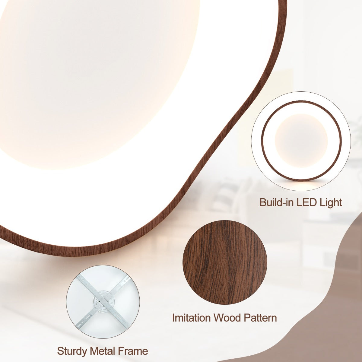 LIVSK LED-plafondlamp - 24 W - 3000 K Warm Licht - Imitatie Houtpatroon - Duurzaam en Energiezuinig - Bruin