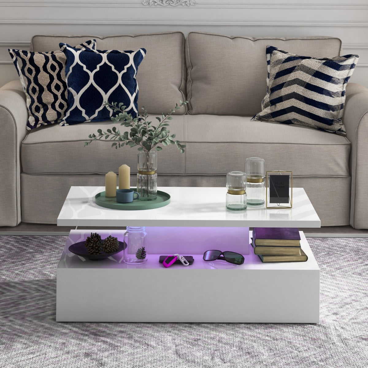 LIVSK LED-salontafel - Verstelbare Lichtkleuren - Afstandsbediening - Hoogglans Wit - 110 x 60 x 40 cm - Wit