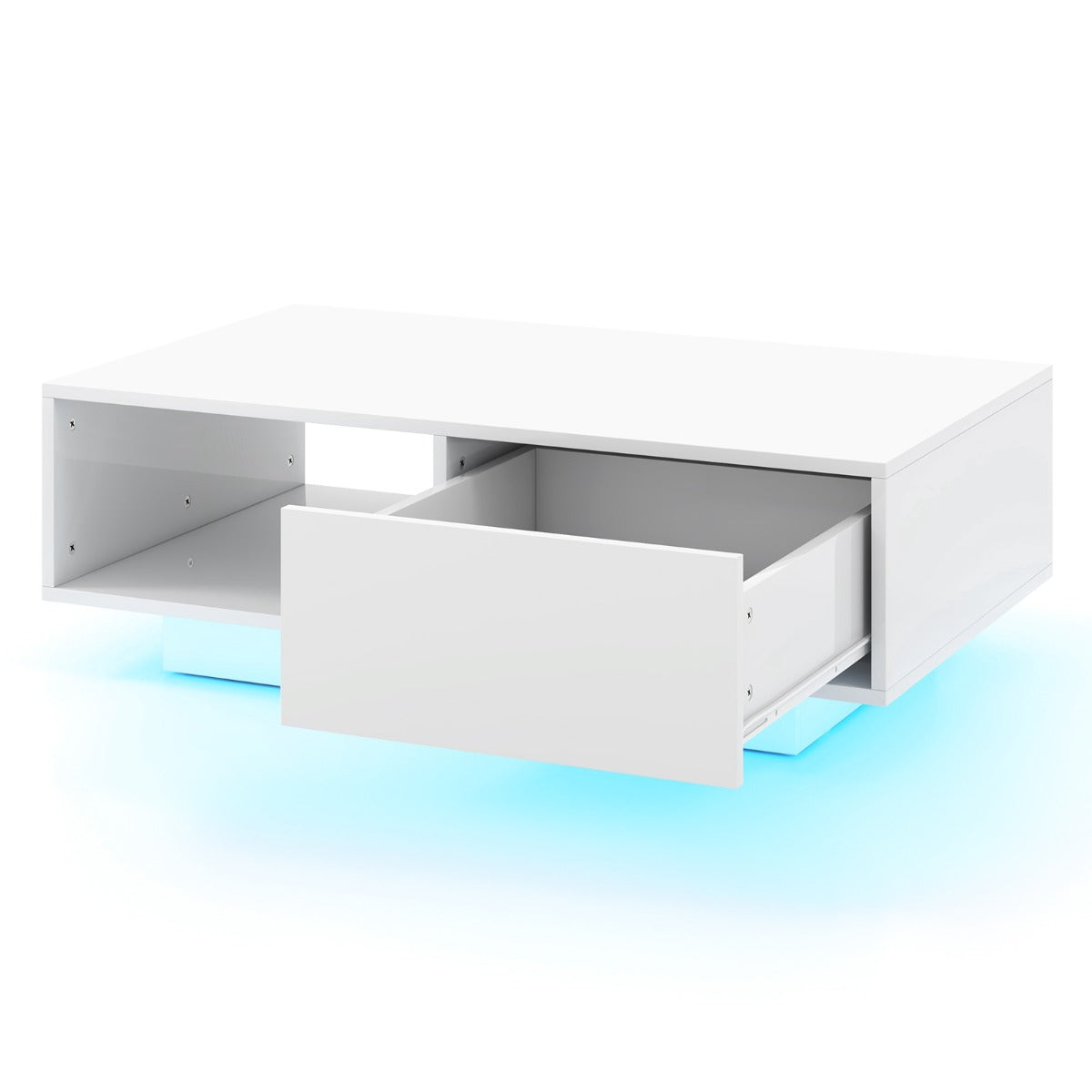 LIVSK LED-salontafel - Modern Design met 20 Kleuren en 5 Modi - Praktische Opbergruimte - 95 x 55 x 31 cm - Wit/Zwart