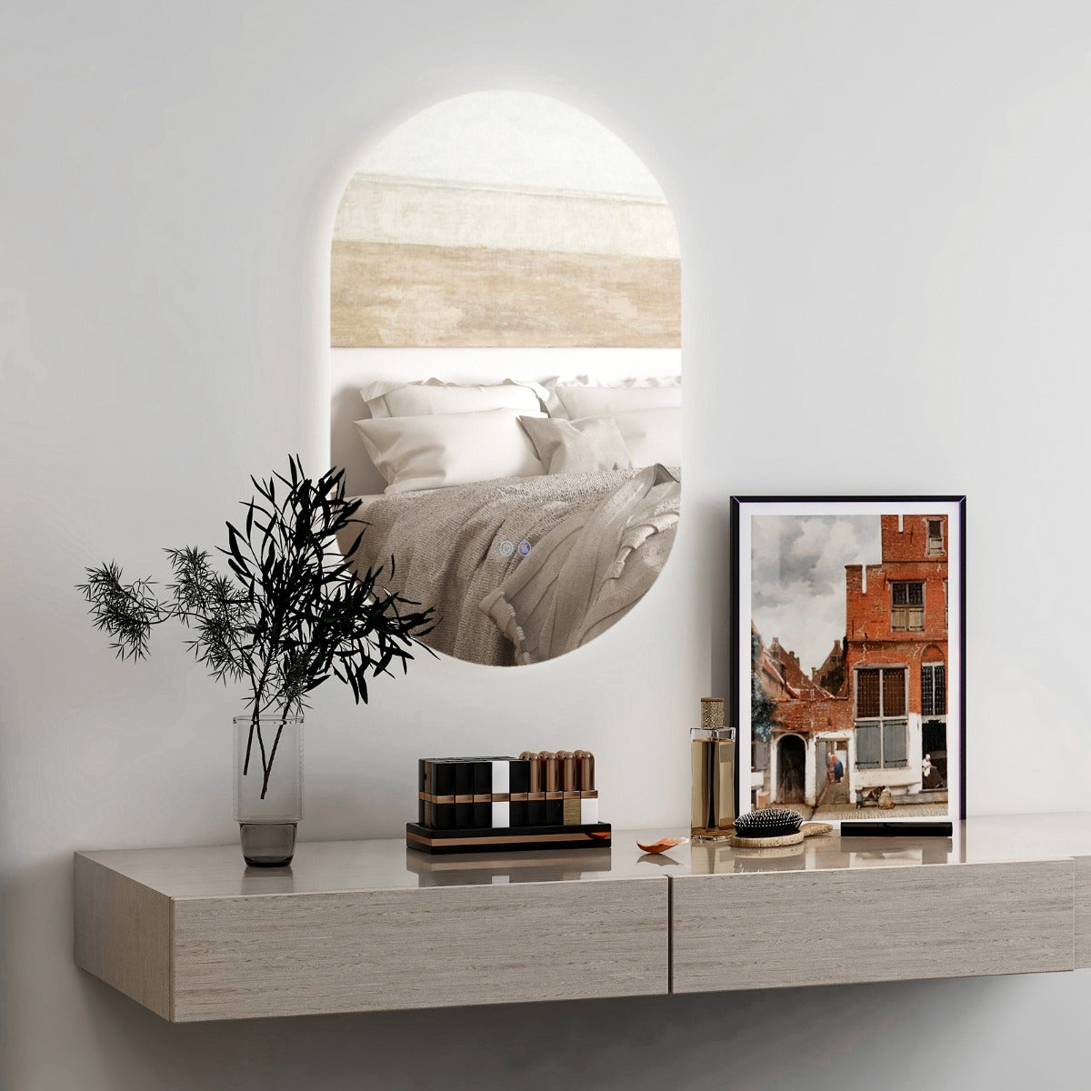LIVSK Ovale Wandspiegel met Dimbare Led-Verlichting - Anti-Condens - Luxe Design - 80 x 50 cm - Zilver