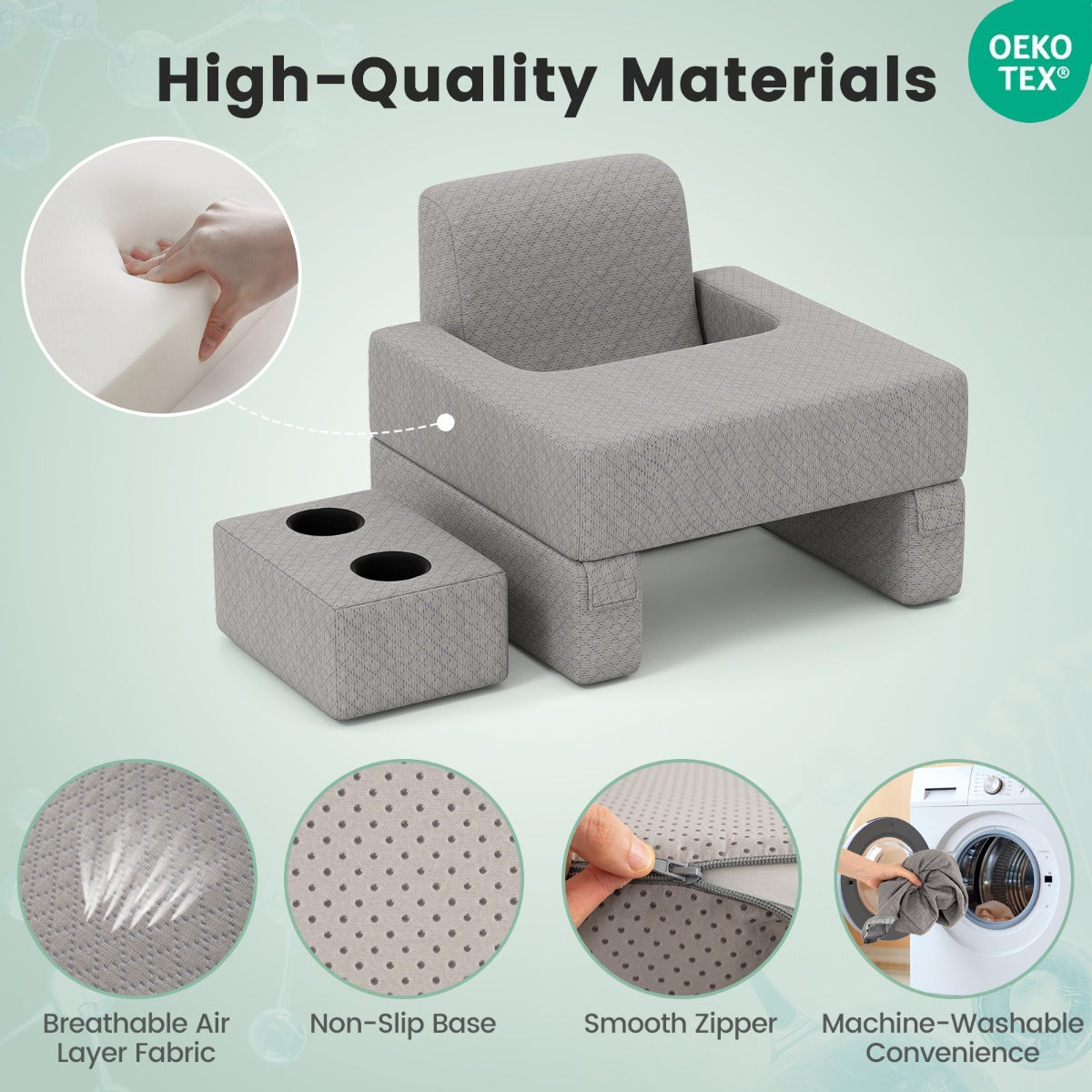 LIVSK Leeskussen-set met Bekerhouder - Ergonomisch Rugkussen en Oversized Schoottafel - Ademend en Wasbaar - Grijs