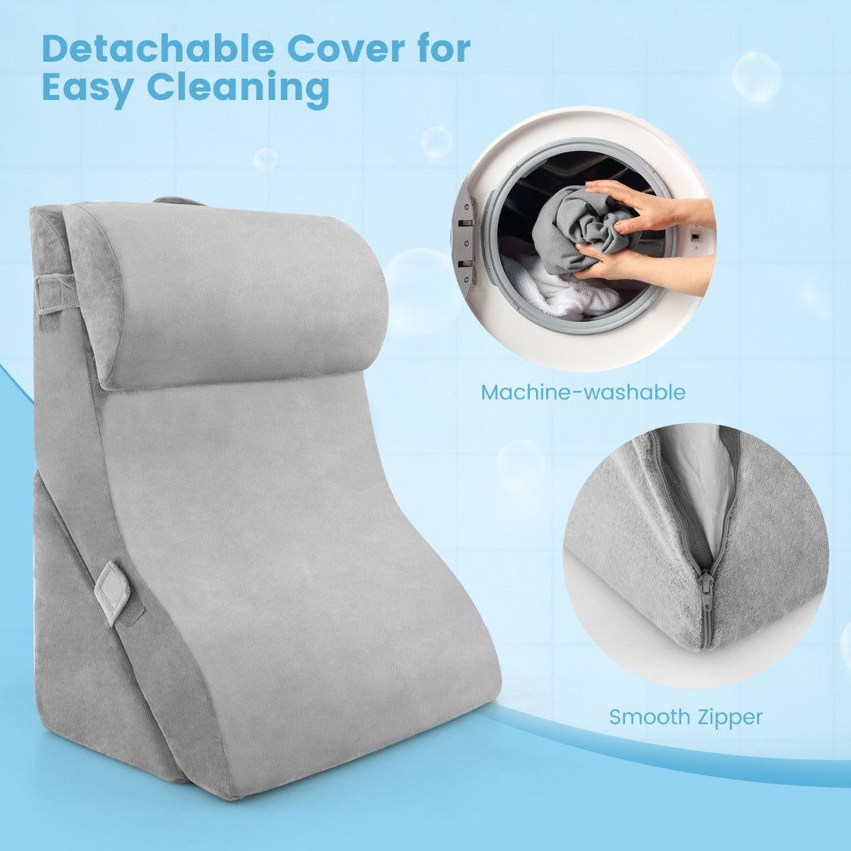 LIVSK Ergonomische Gecompenseerde Kussenset - Verlicht Snurken en Zure Reflux - Machinewasbare Hoes - 3 Stuks - Grijs
