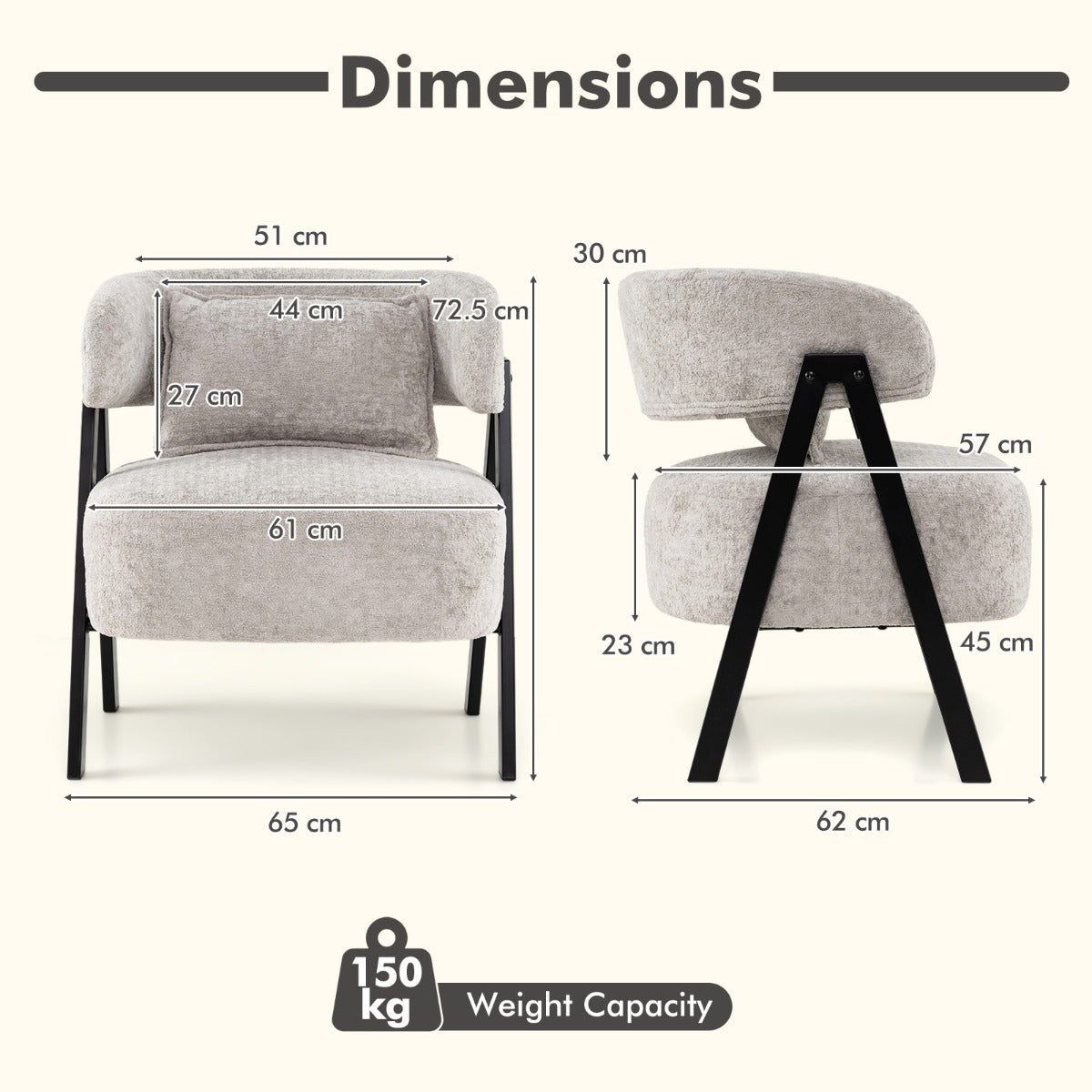 Livsk costway leesstoel fauteuil bekleed met kunstbont loungestoel met lendenkussen en metalen poten moderne relaxfauteuil grijs 1 1