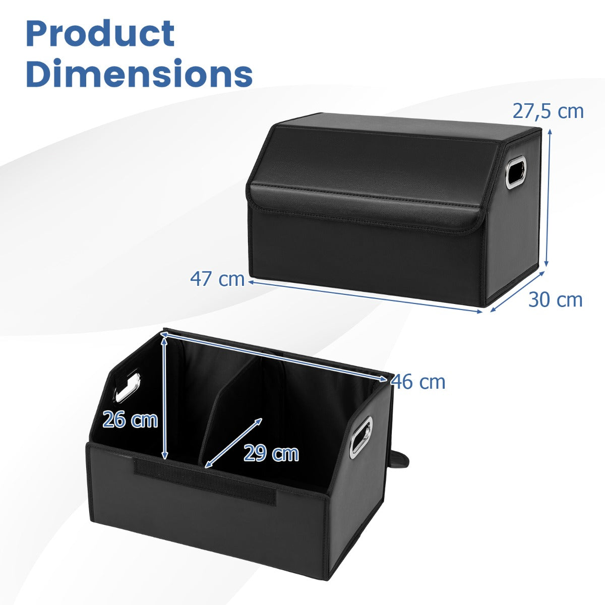 Livsk costway leren auto kofferbakorganizer met deksel opvouwbare en inklapbare opbergbox met verwijderbare scheidingswand en grote capaciteit 1 1