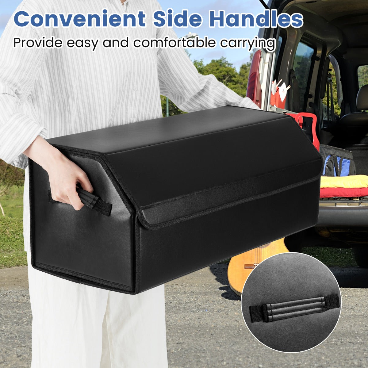 Livsk costway leren auto kofferbakorganizer met deksel opvouwbare en inklapbare opbergbox met verwijderbare scheidingswand en grote capaciteit 30 x 69 x 275cm 6