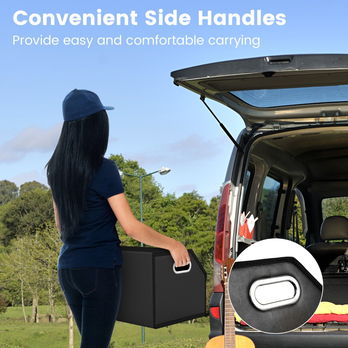 Livsk costway leren auto kofferbakorganizer met deksel opvouwbare en inklapbare opbergbox met verwijderbare scheidingswand en grote capaciteit 6