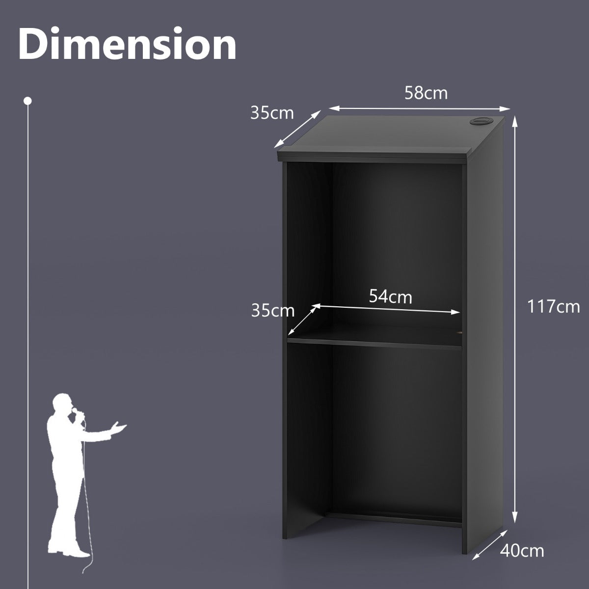 LIVSK Podiumstandaard - Ergonomisch Ontwerp met Legbord en Kabeldoorvoer - Voor Klaslokalen en Vergaderzalen - 58 x 40 x 116,5 cm