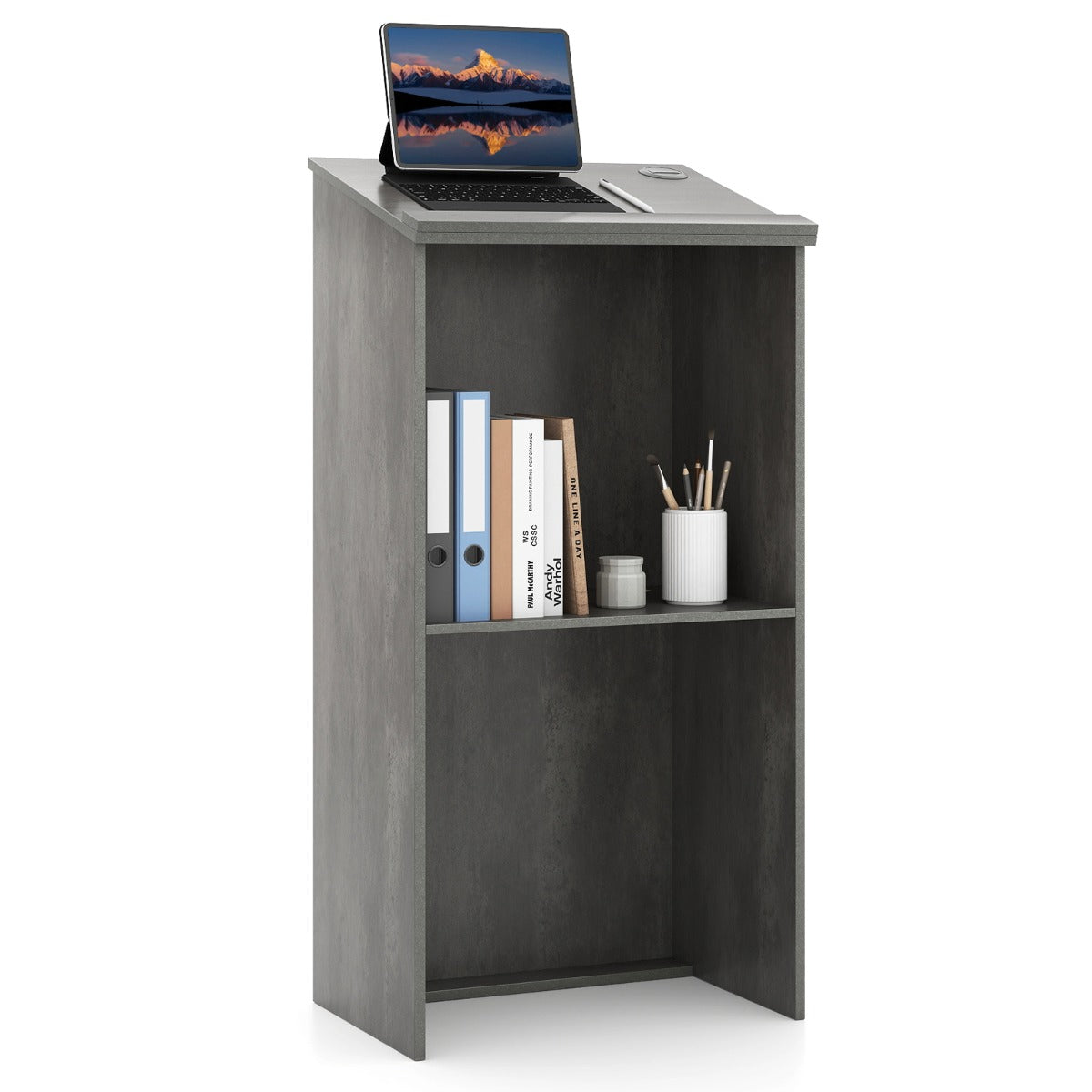 Livsk costway lessenaar lectern staande bureau van hout voor klaslokalen kantoor restaurant seminar grijs