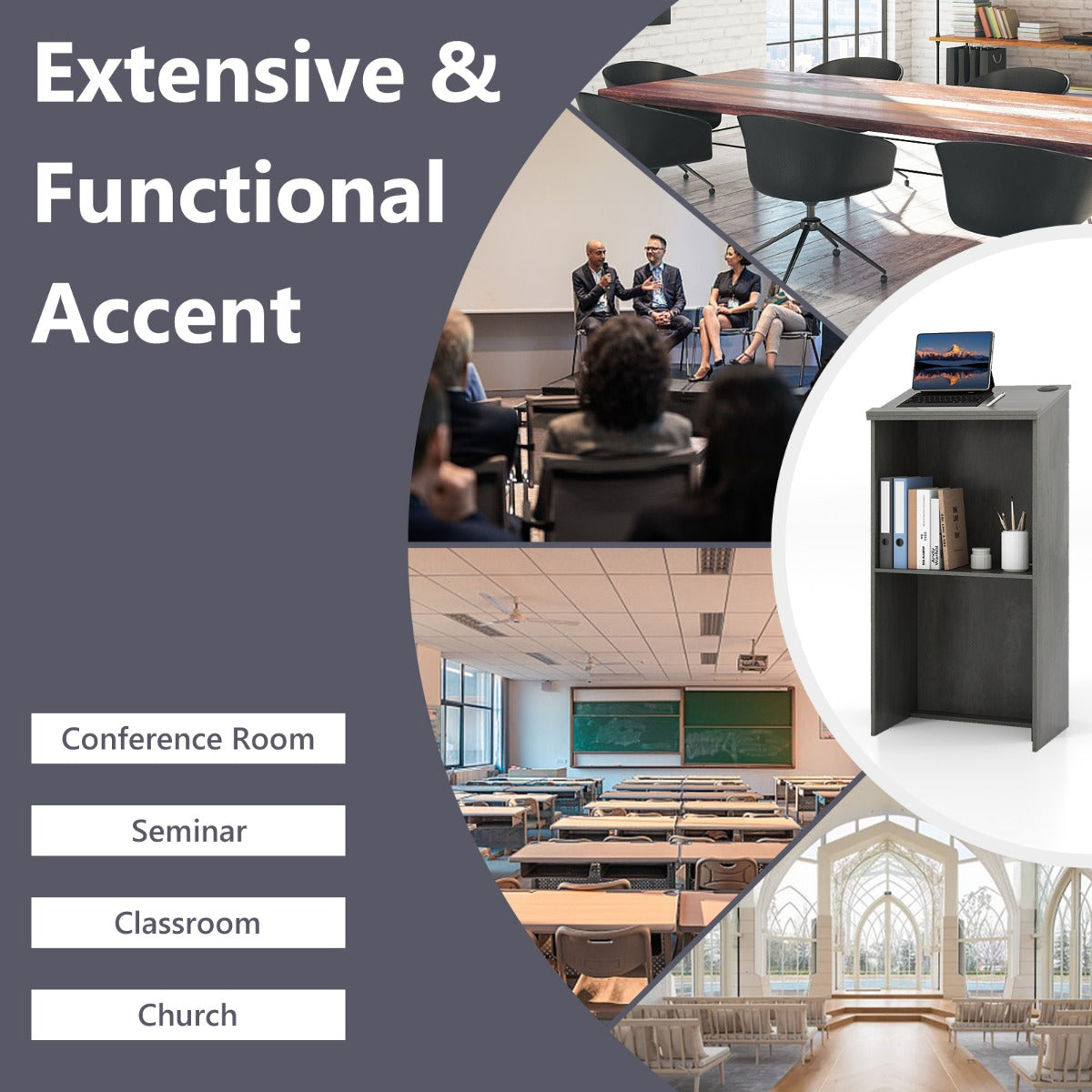 Livsk costway lessenaar lectern staande bureau van hout voor klaslokalen kantoor restaurant seminar grijs 6