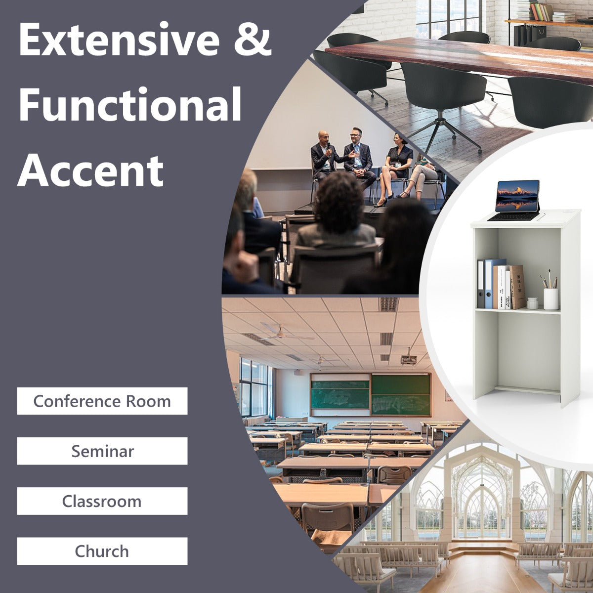 Livsk costway lessenaar lectern staande bureau van hout voor klaslokalen kantoor restaurant seminar wit 6