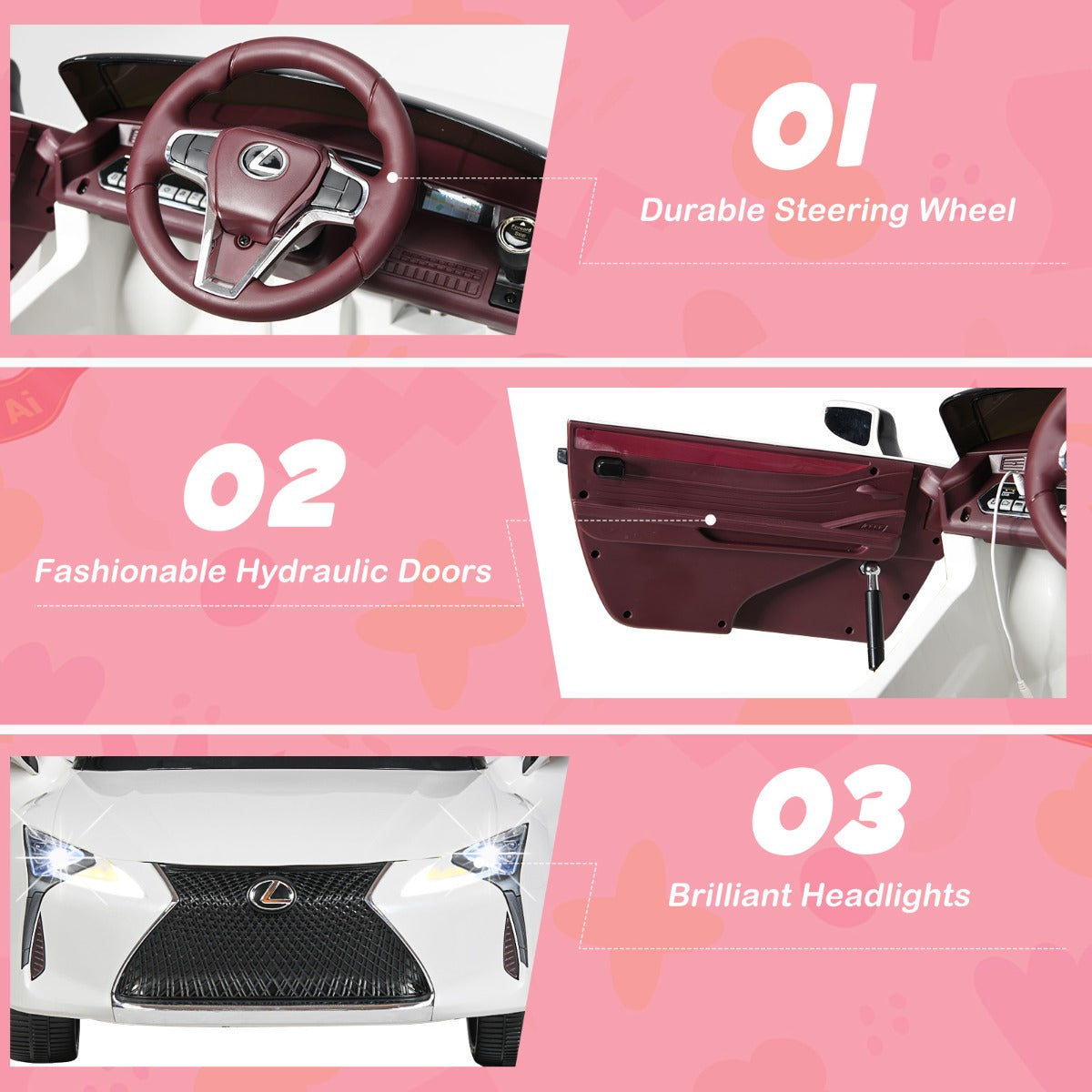 LIVSK Lexus LC500 Elektrische Auto voor Kinderen - Afstandsbediening - Ingebouwde Muziek - Vering - Tot 30 kg - Wit