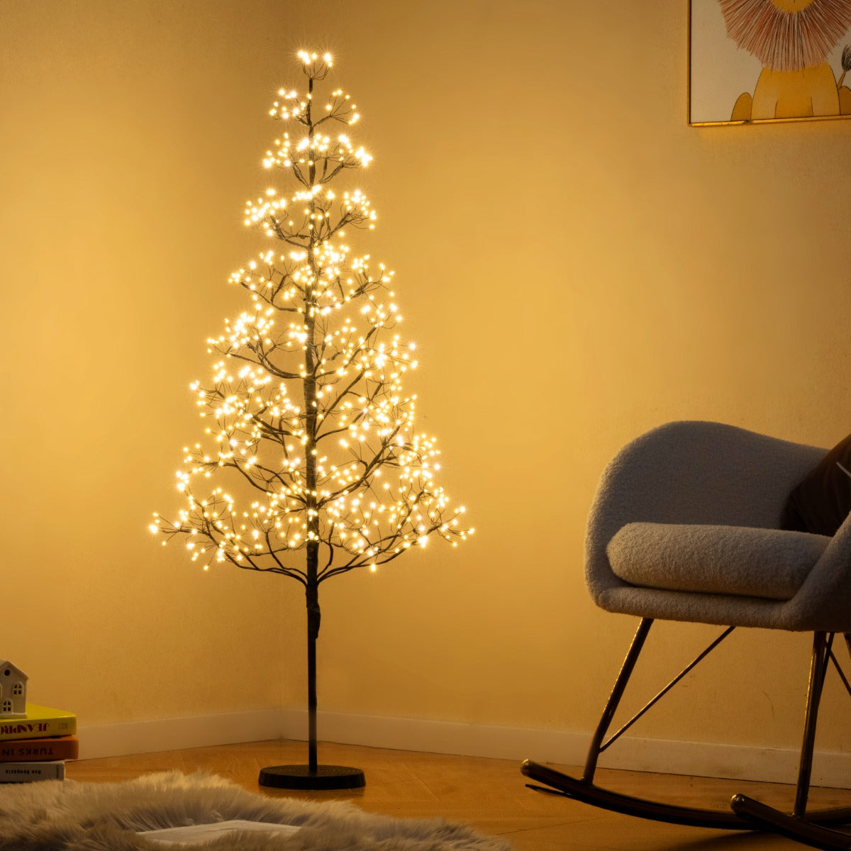 Livsk costway lichtboom van 120 cm kunstboom met verlichting en 800 warme witte led lampjes 6