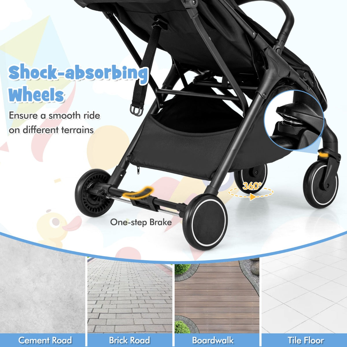 LIVSK Lichtgewicht Kinderwagen - Zwaartekracht In- en Uitvouwen met 5-puntsgordel - Verstelbare Rugleuning - Tot 15 kg - Zwart