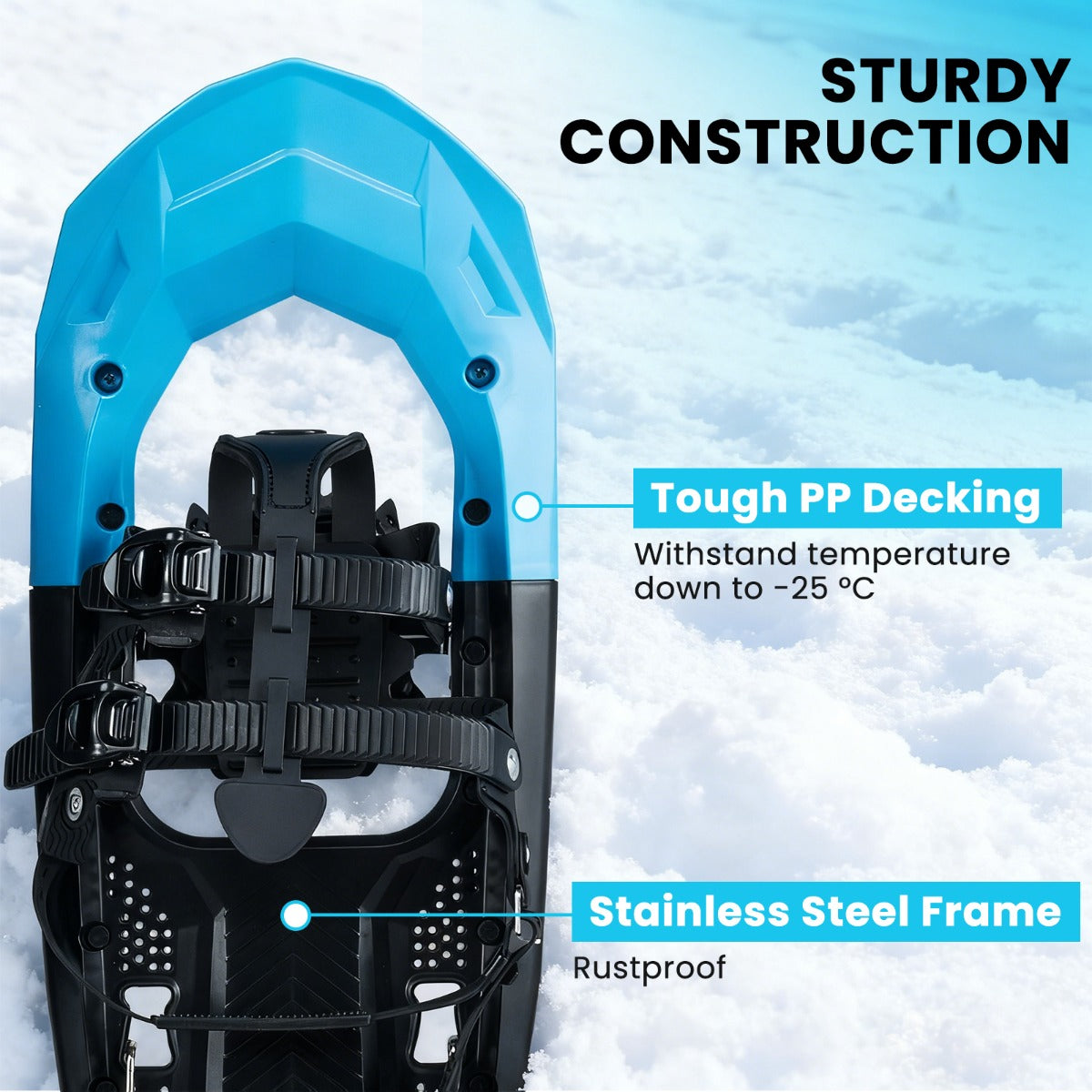 Livsk costway lichtgewicht sneeuwschoenen trekkingstokken set sneeuwschoenset met verstelbare ratelbindingen teenbox blauw 5
