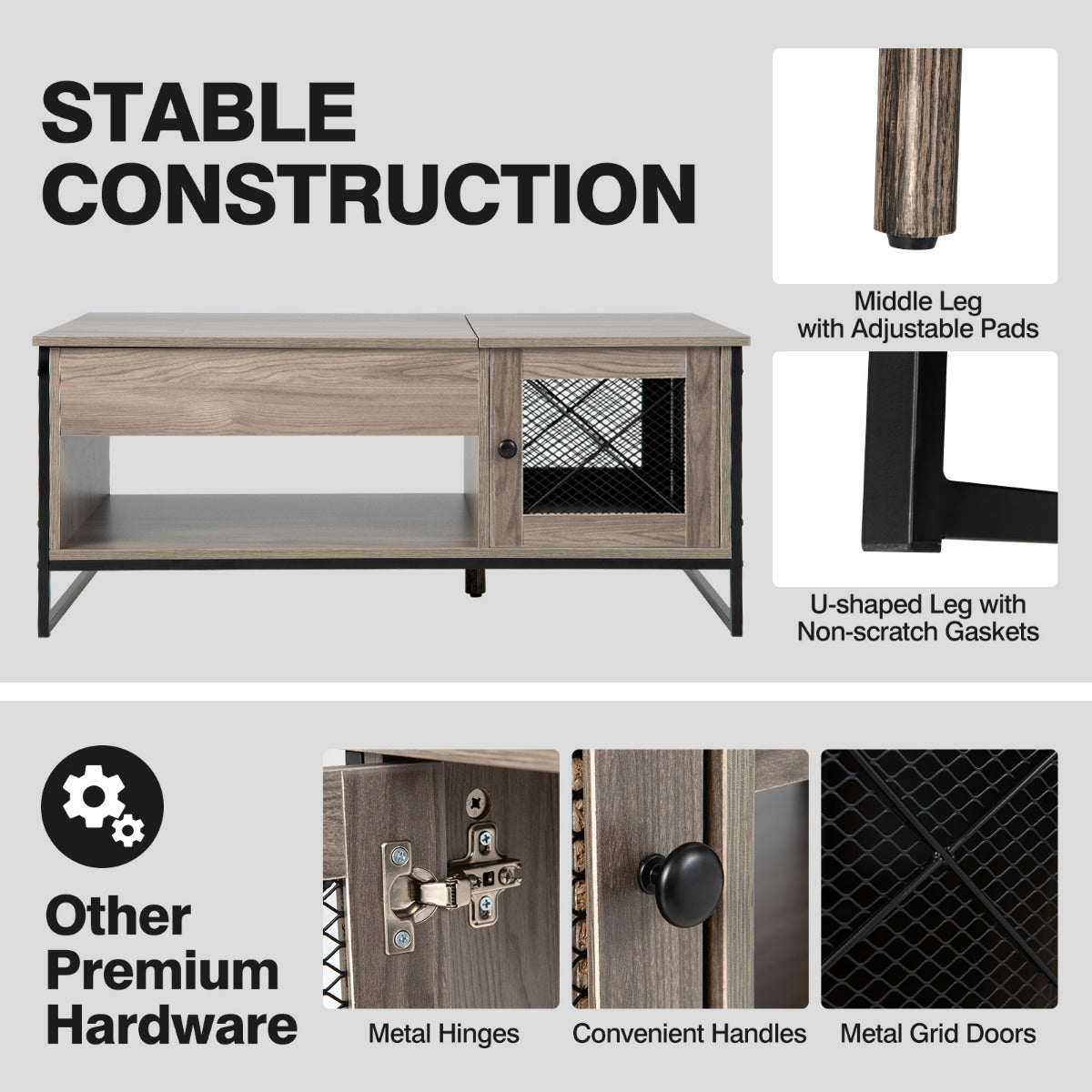 LIVSK Lift-Top Salontafel - Pneumatisch Hefblad - Royale Opbergruimte - Stabiele U-vormige Stalen Poten - 106 x 55 x 44,5 cm -