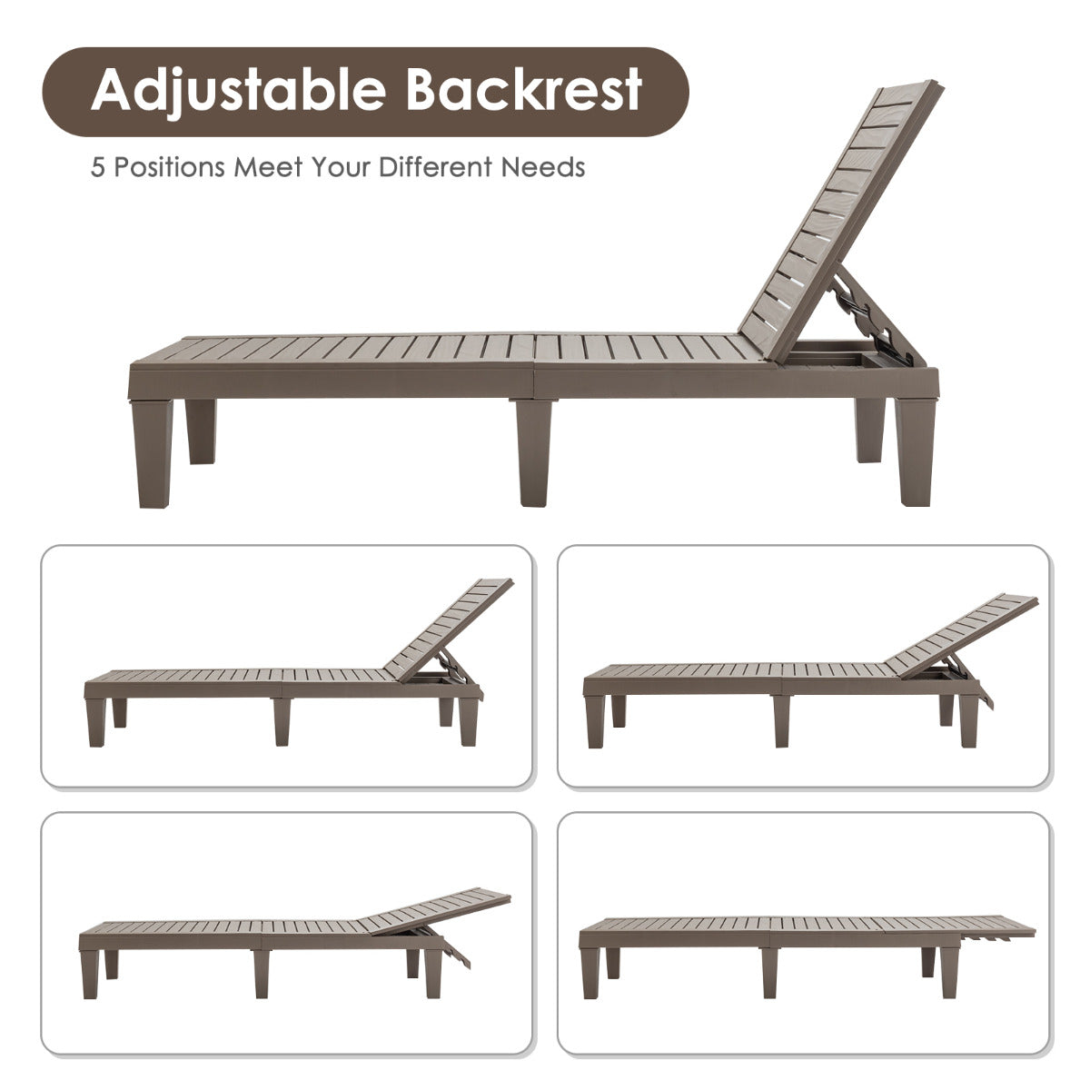 Livsk costway ligstoel tuin ligstoel met verstelbare rugleuning strand ligstoel ligstoel 190 x 575 x 29 cm bruin