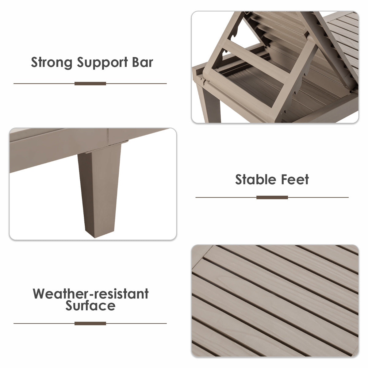 Livsk costway ligstoel tuin ligstoel met verstelbare rugleuning strand ligstoel ligstoel 190 x 575 x 29 cm bruin