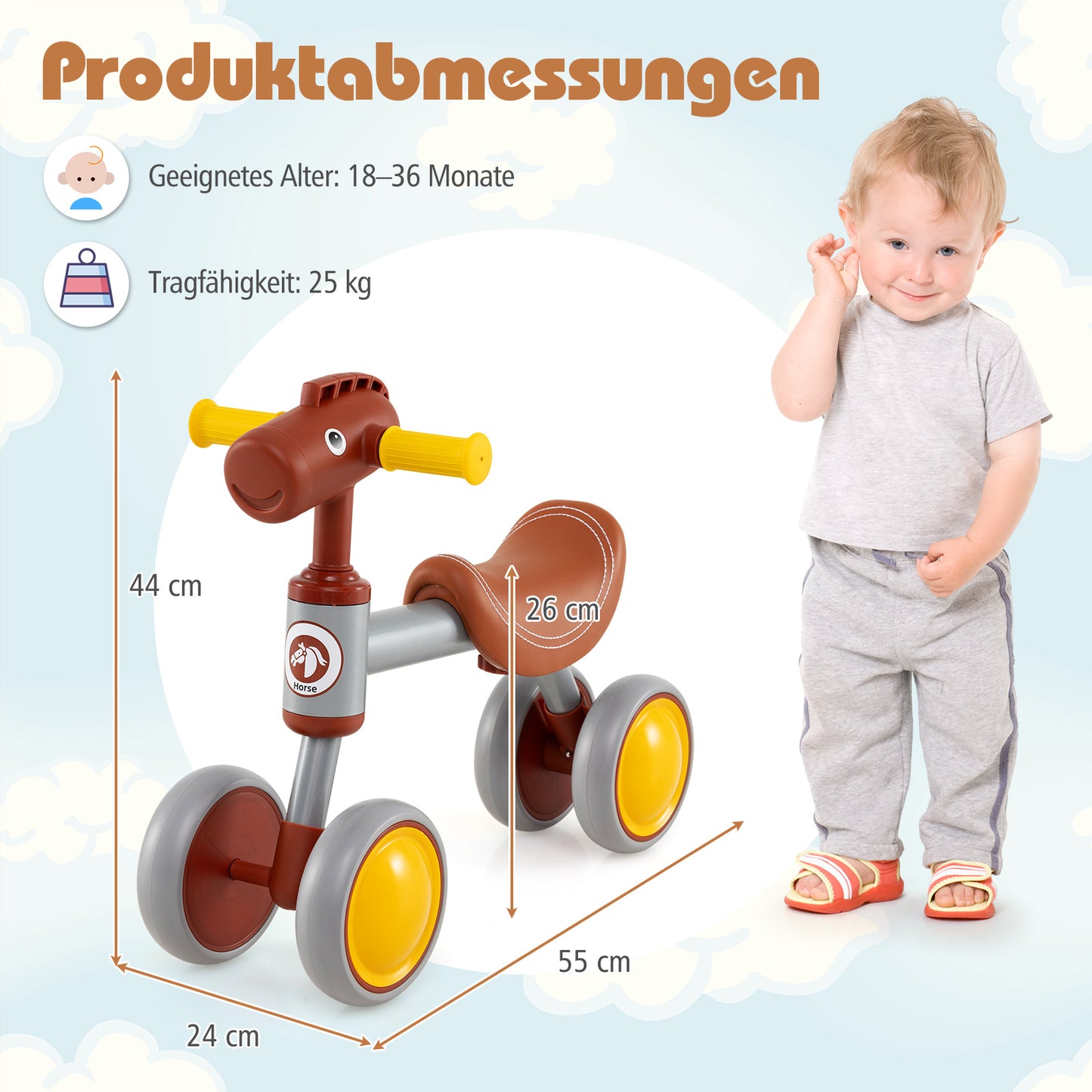 LIVSK Loopfiets voor Kinderen 18-36 Maanden - Veiligheid met Beperkt Stuur - Comfortabel Zadel - Slijtvaste Wielen - Bruin