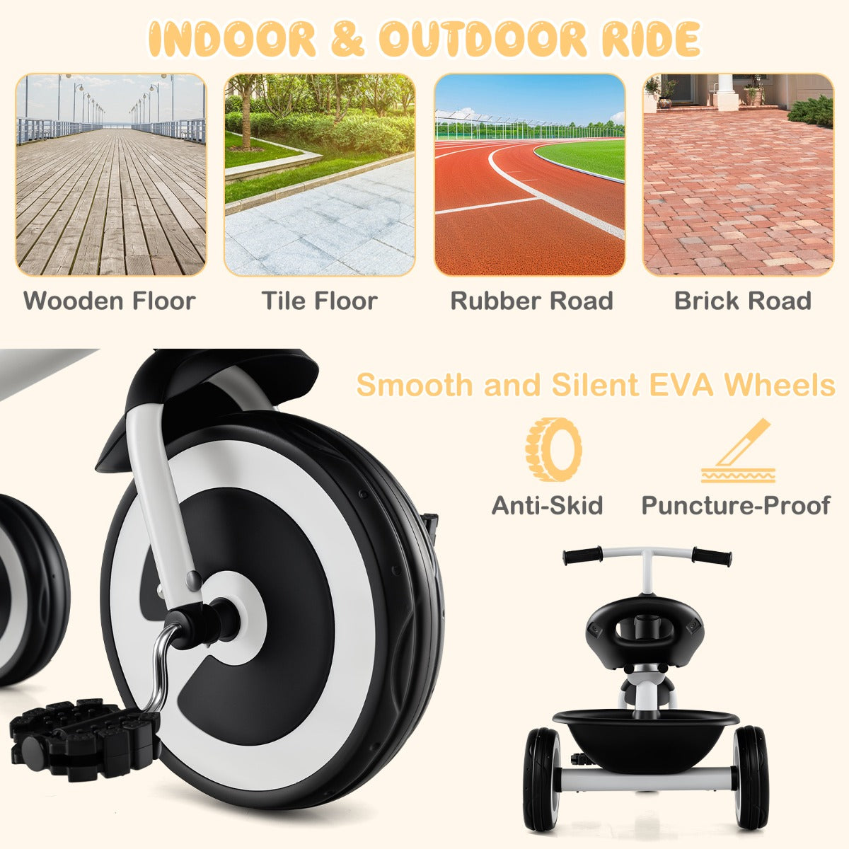 LIVSK Driewieler voor Kinderen - Verstelbare Zitting - Stabiel Design - EVA Wielen - Voor- en Achtermand - Tot 25 kg -