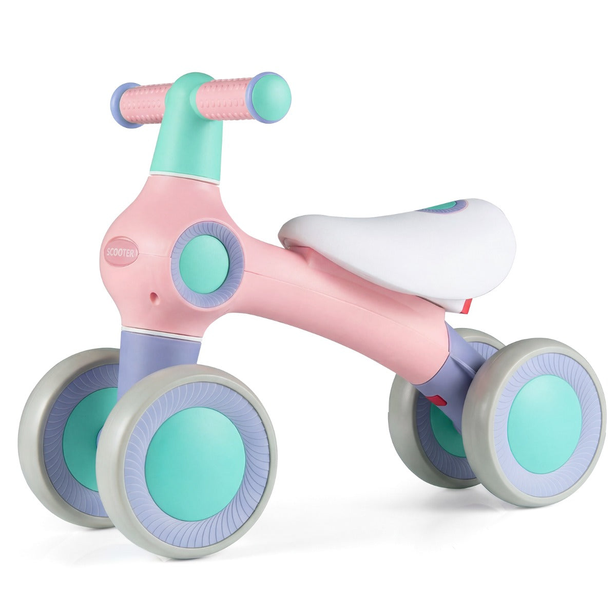 Livsk costway loopfiets voor kinderen rijdend speelgoed met verstelbaar zacht zitkussen vier stille wielen zonder pedalen roze 1 1