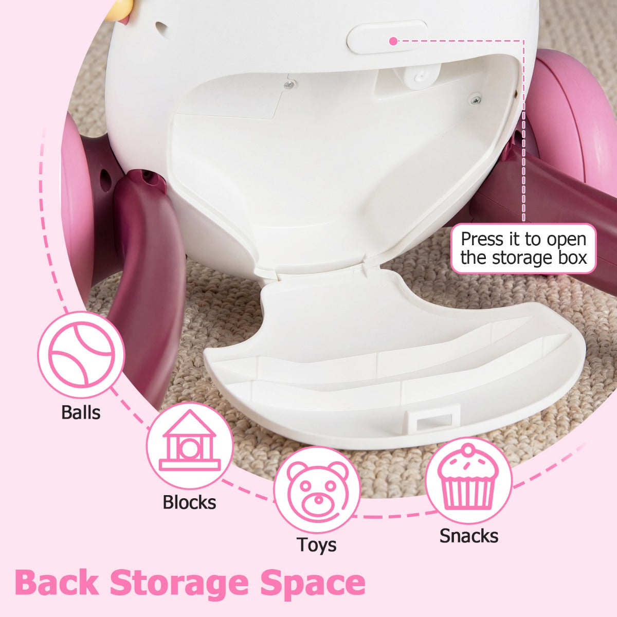 Livsk costway loopwagen babywalker met muziek en licht interactieve loopwagen voor kinderen van 12 36 maanden roze 3