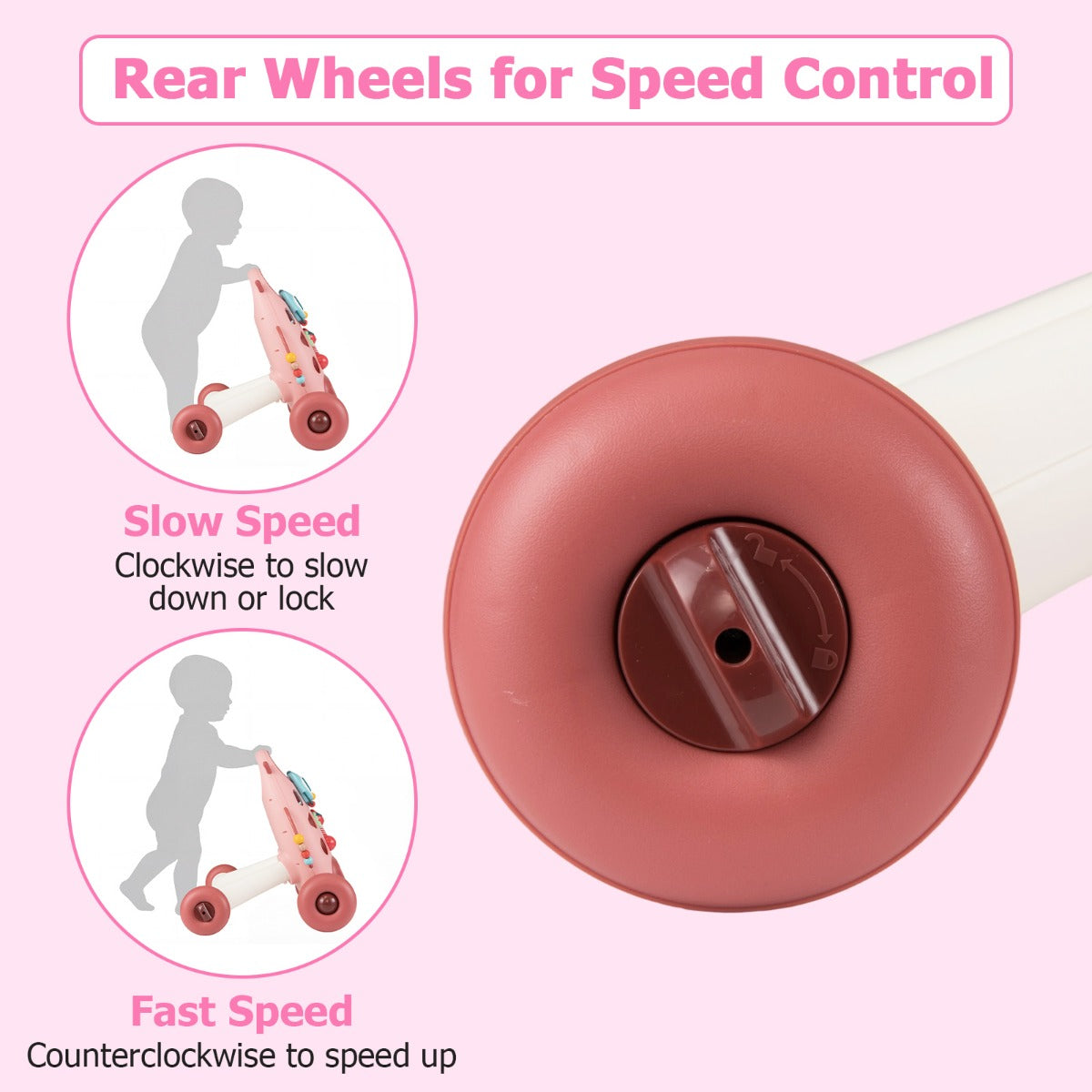 Livsk costway loopwagen loopwagen met rammelaars kralen en glijdende vogel babywalker met 2 draaispeeltjes roze 4