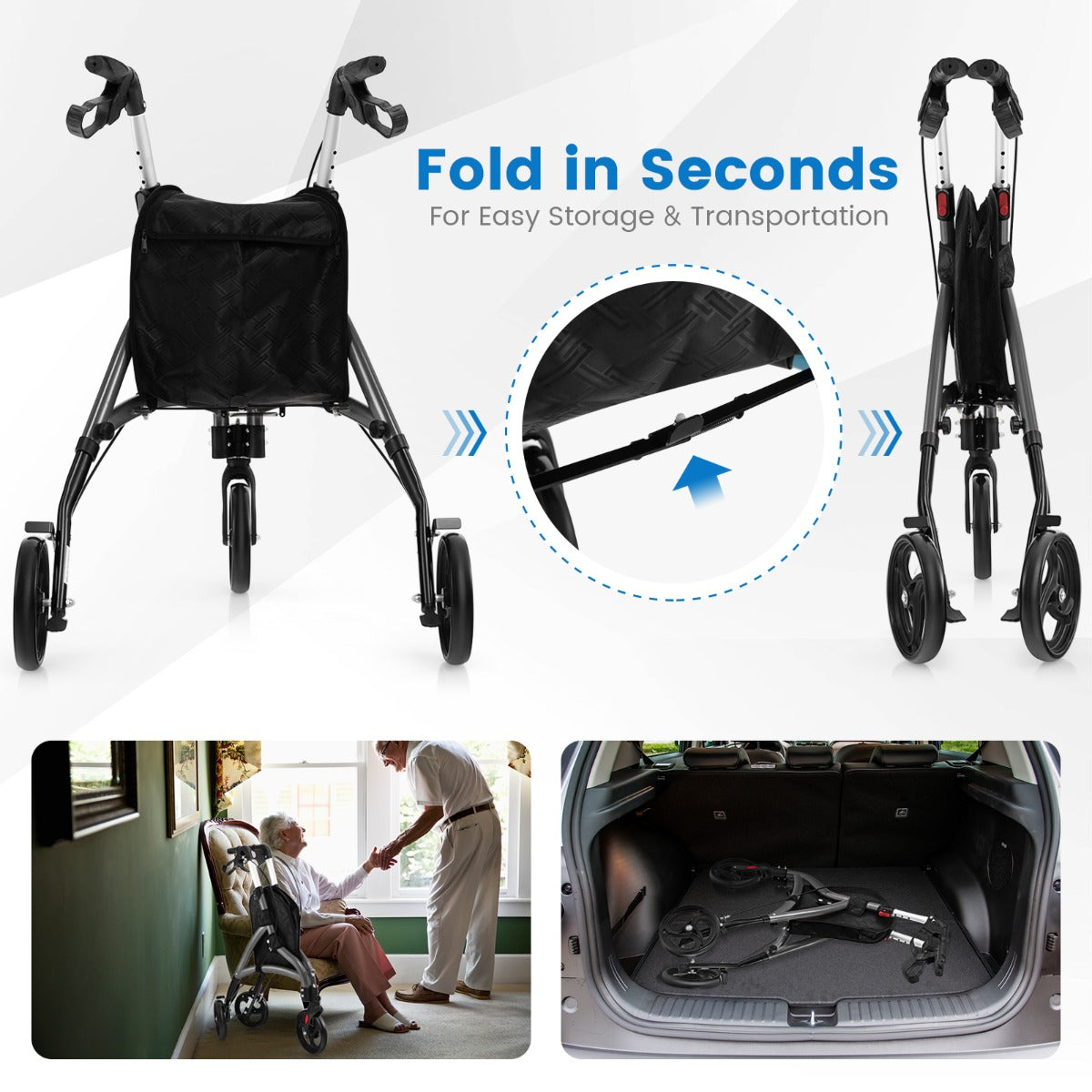 LIVSK Rollator voor Senioren - Lichtgewicht Aluminium - Verstelbare Handgrepen - Antislipwielen - Tot 136 kg - Grijs