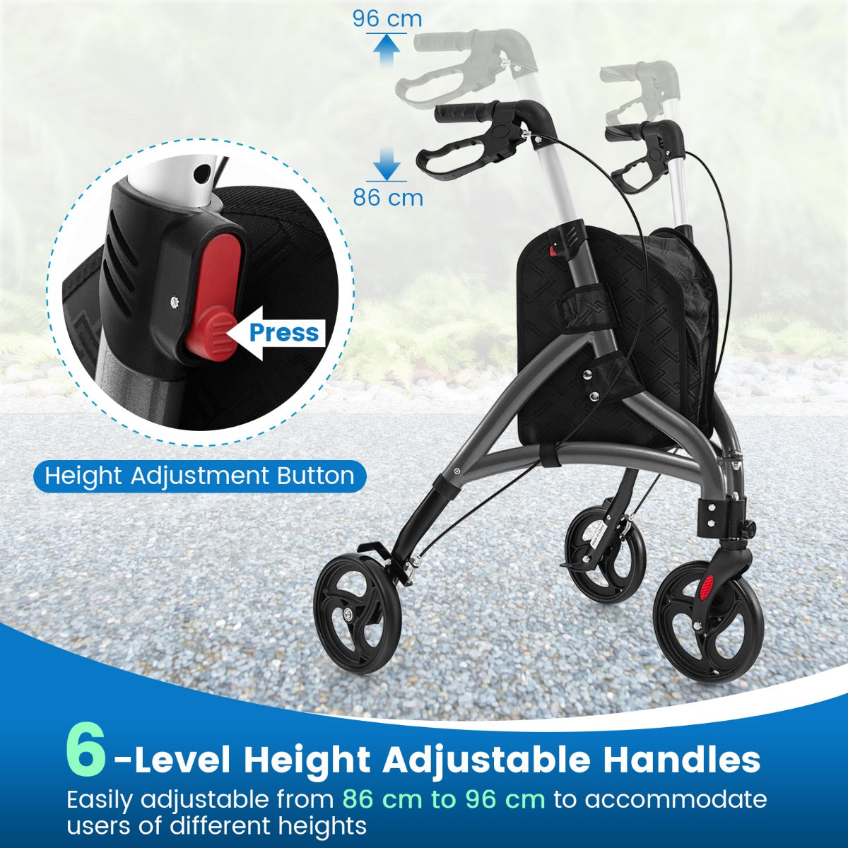 LIVSK Rollator voor Senioren - Lichtgewicht Aluminium - Verstelbare Handgrepen - Antislipwielen - Tot 136 kg - Grijs