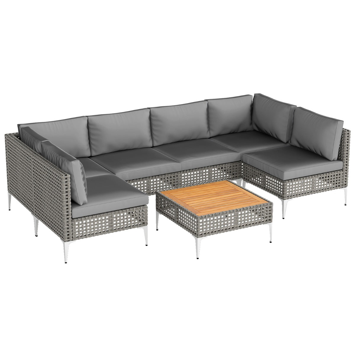 LIVSK Tuinsofa Set - Handgeweven PE-rattan - Inclusief Acaciahouten Salontafel en Kussens - Tot 180 kg per Sofa - Grijs