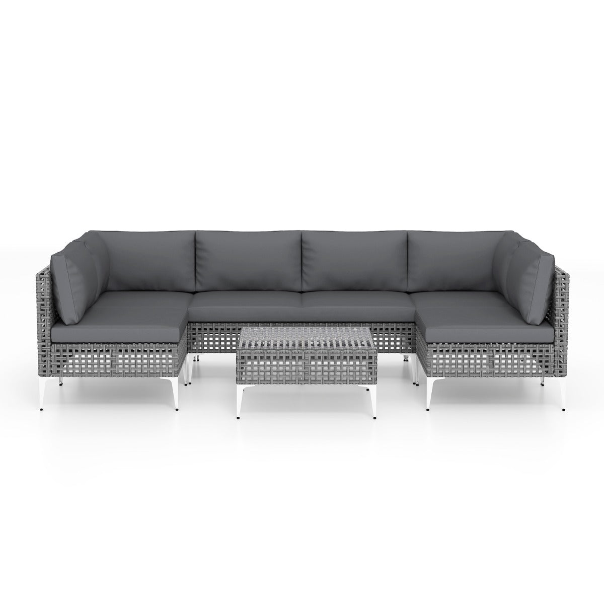 LIVSK 7-delige Tuinlounge Set - Duurzaam PE-vlechtwerk - Comfortabele Kussens - Stabiele Tafel - Mix Grijs