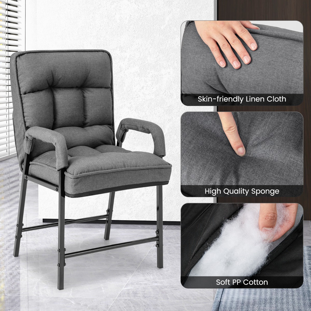 Livsk costway lounge stoelen moderne linnen chaise dappointment met 5 level verstelbare rugleuning relaxatie stoel grijs 4